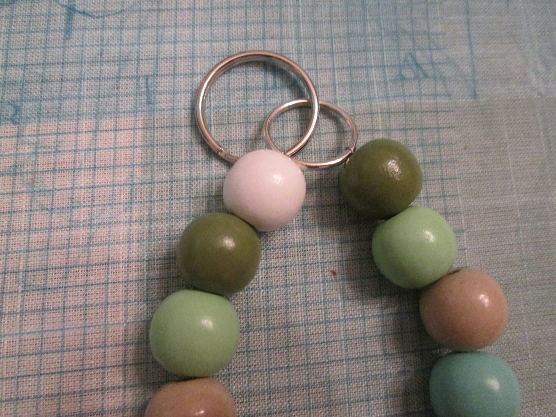 Green Wood Bead Bracelet Lanyard: ID Badge Wristlet, 1988, detail 2