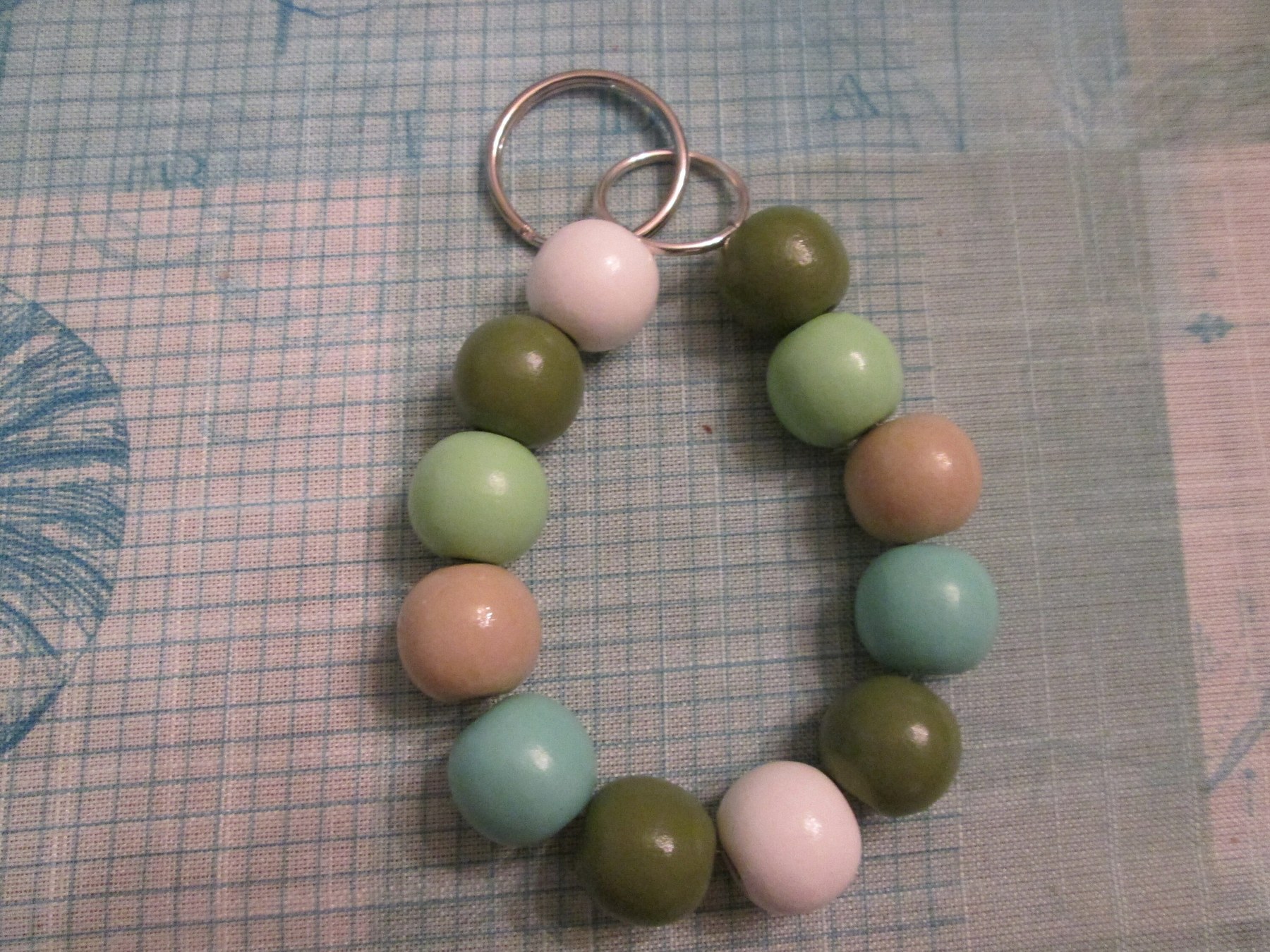 Green Wood Bead Bracelet Lanyard: ID Badge Wristlet, 1988, detail 4