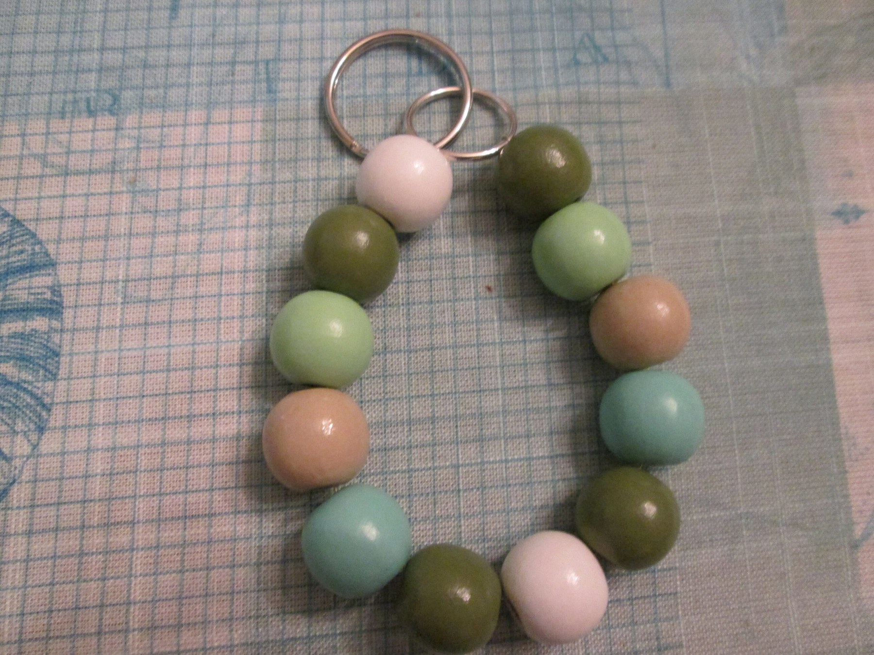 Green Wood Bead Bracelet Lanyard: ID Badge Wristlet, 1988, detail 5