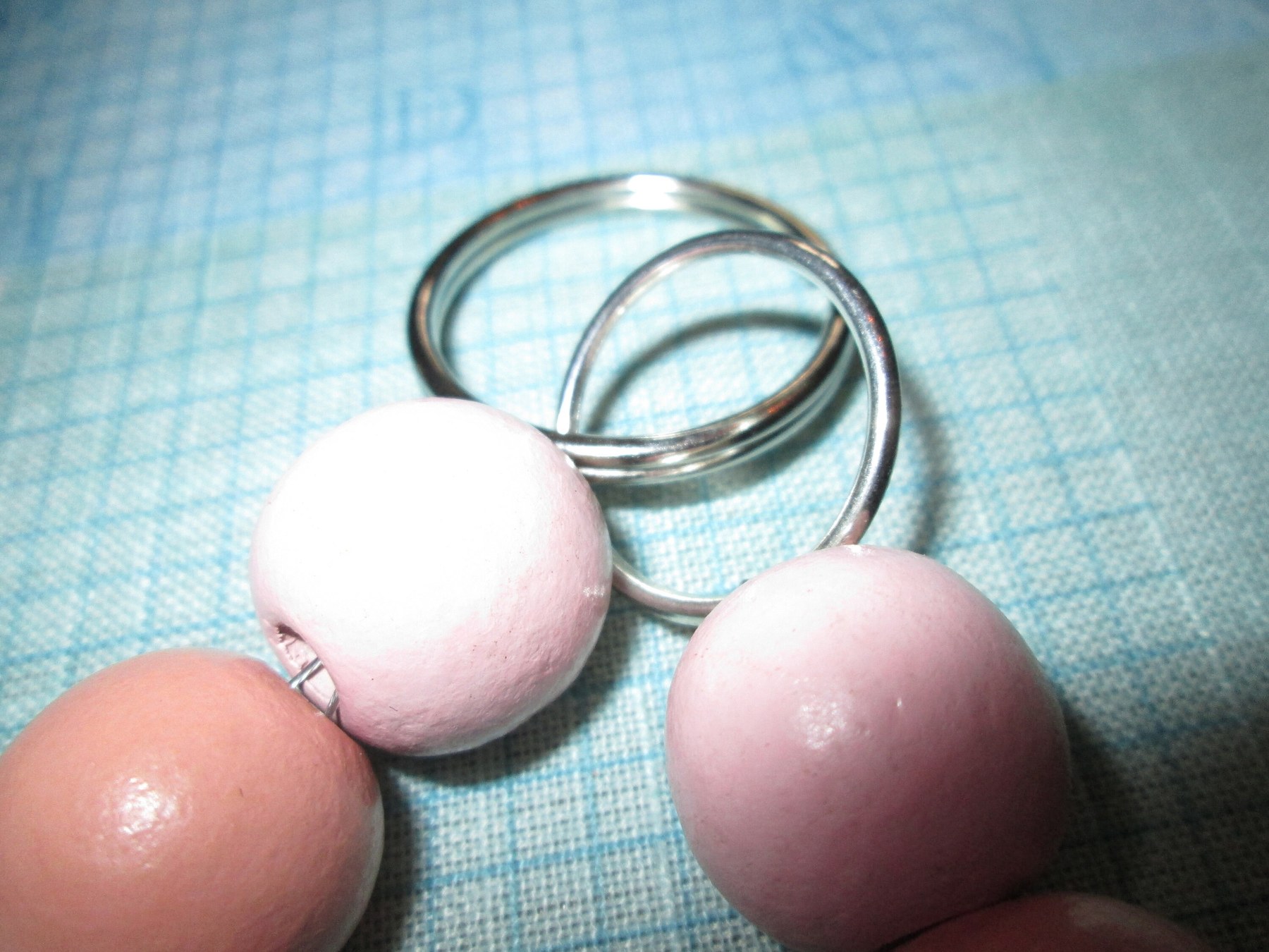 Pink Wood Bead Bracelet Lanyard: Wristlet Keychain, 1991, detail 2