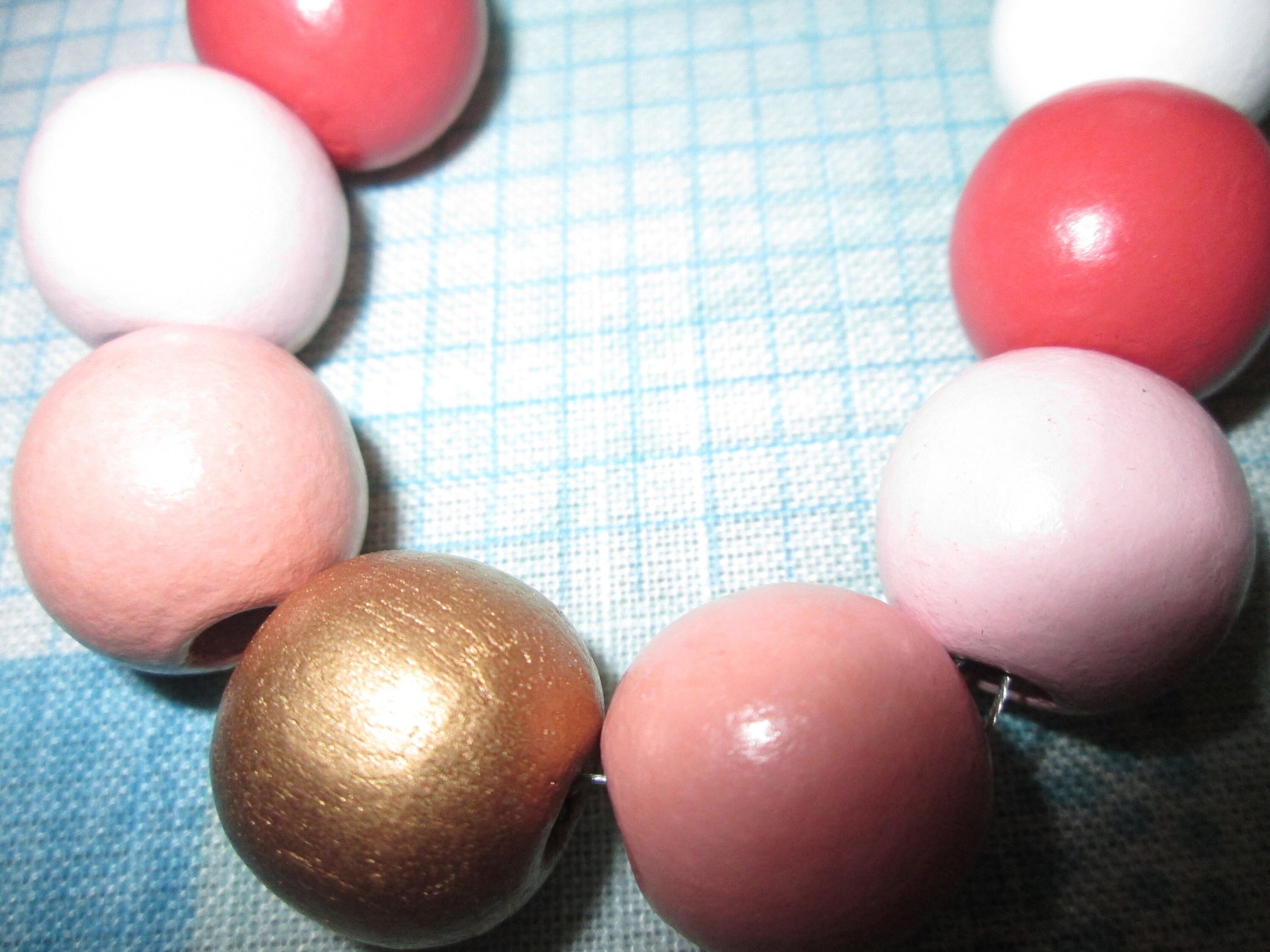 Pink Wood Bead Bracelet Lanyard: Wristlet Keychain, 1991, detail 3