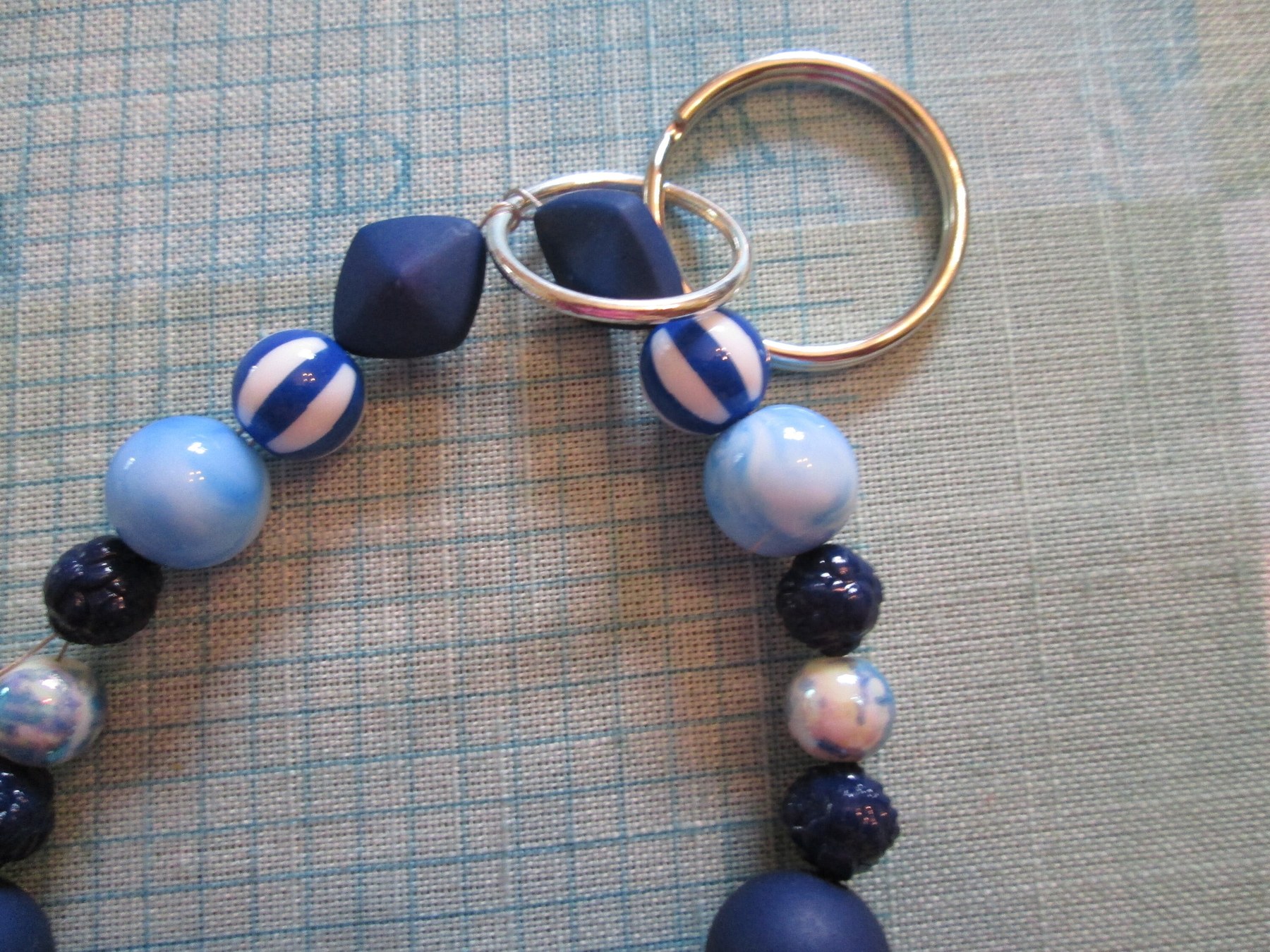 Lanyard bracelet, Blue Stripe Bead Mix wristlet, 1992, detail 2