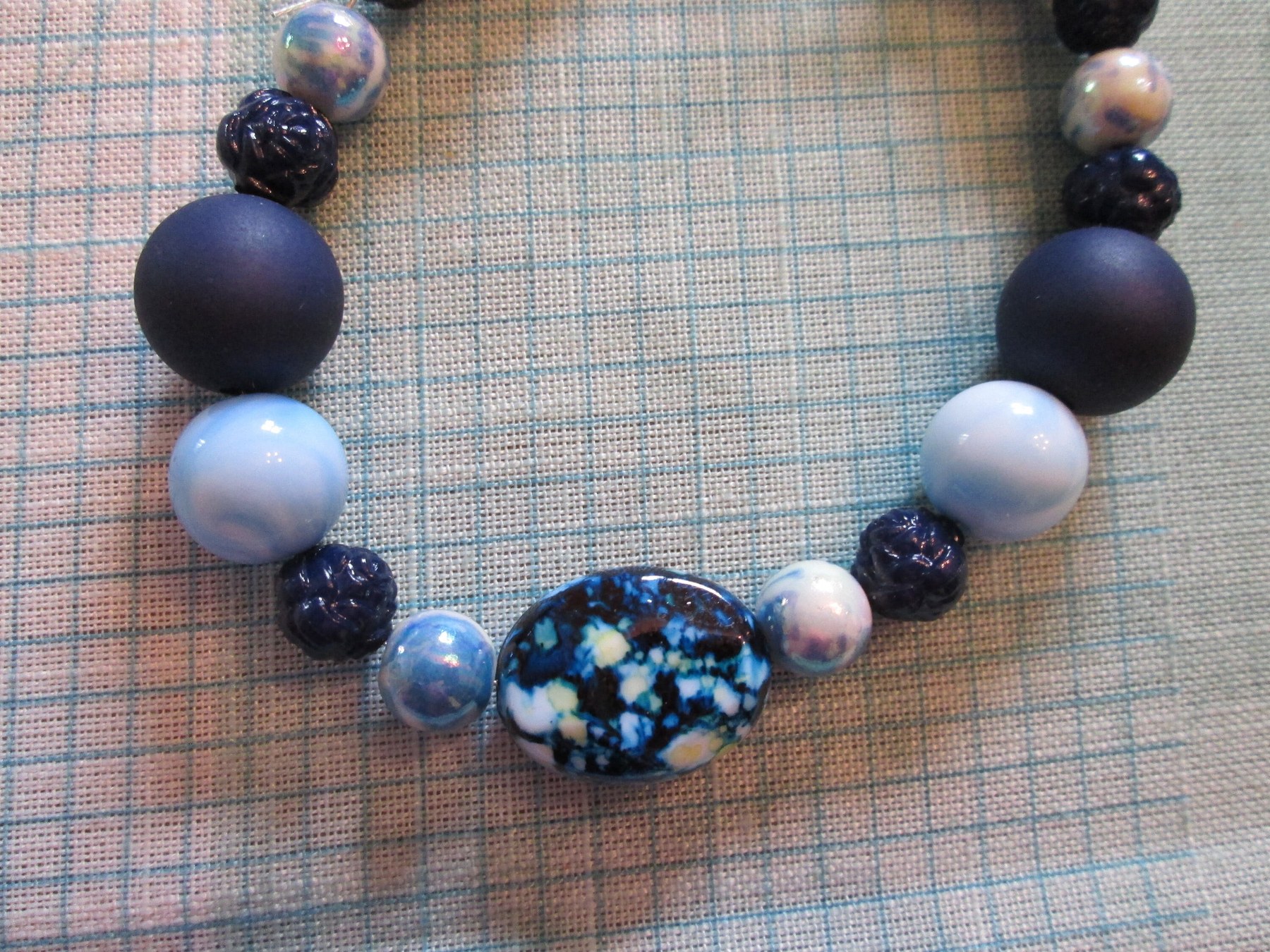 Lanyard bracelet, Blue Stripe Bead Mix wristlet, 1992, detail 3