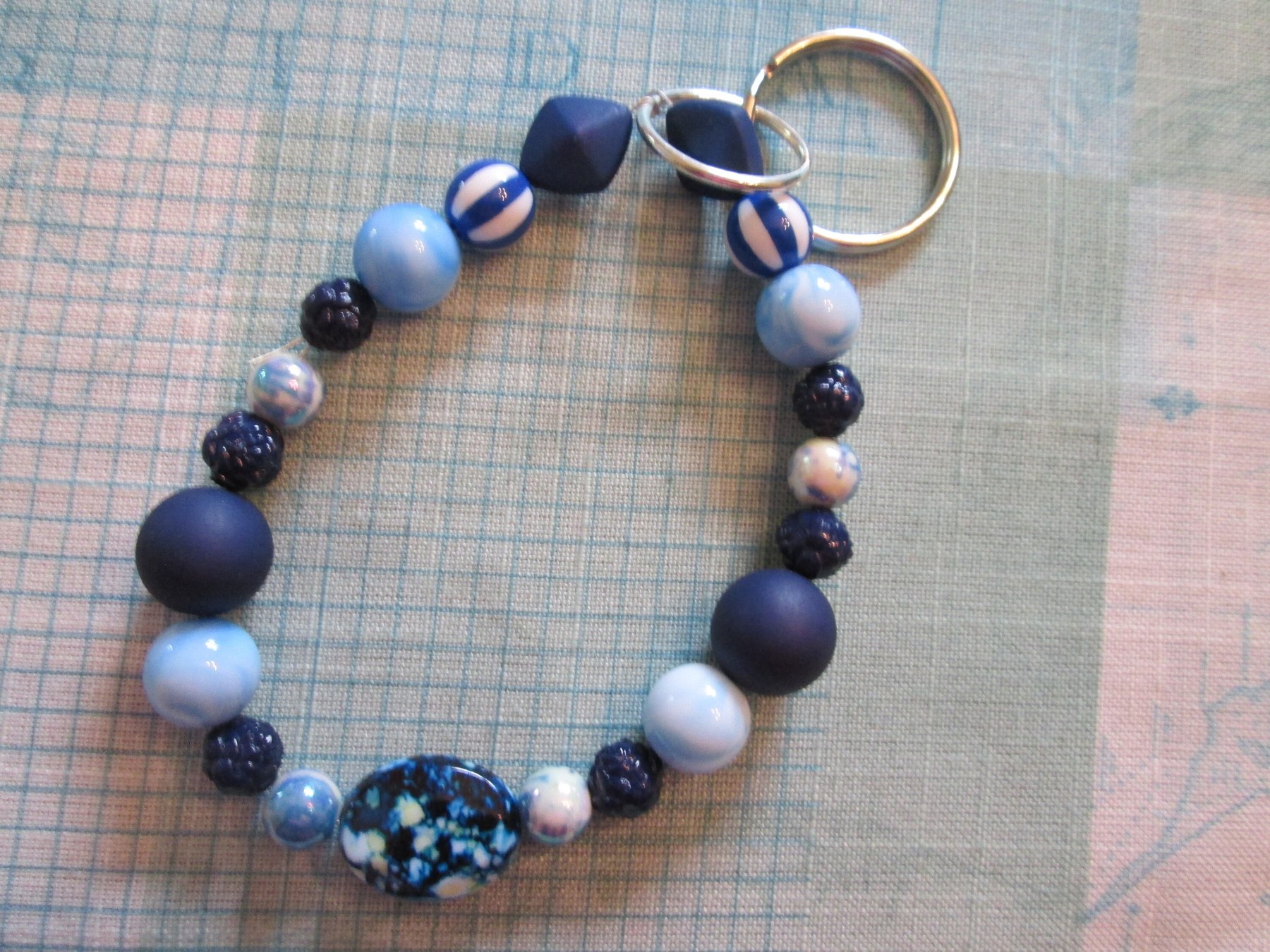 Lanyard bracelet, Blue Stripe Bead Mix wristlet, 1992, detail 4