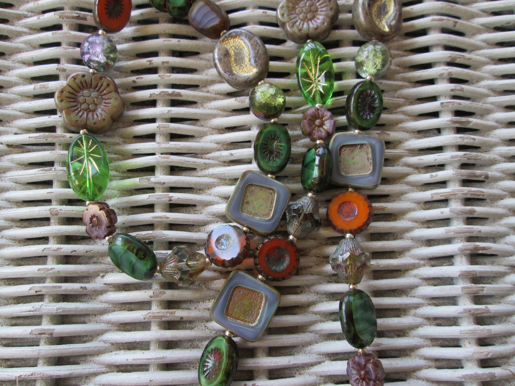 Czech Glass Beaded Lanyard, Green Mix Variety, ID Badge Holder Necklace, Eyeglass Chain, Teacher Nurse Gift, detail 2