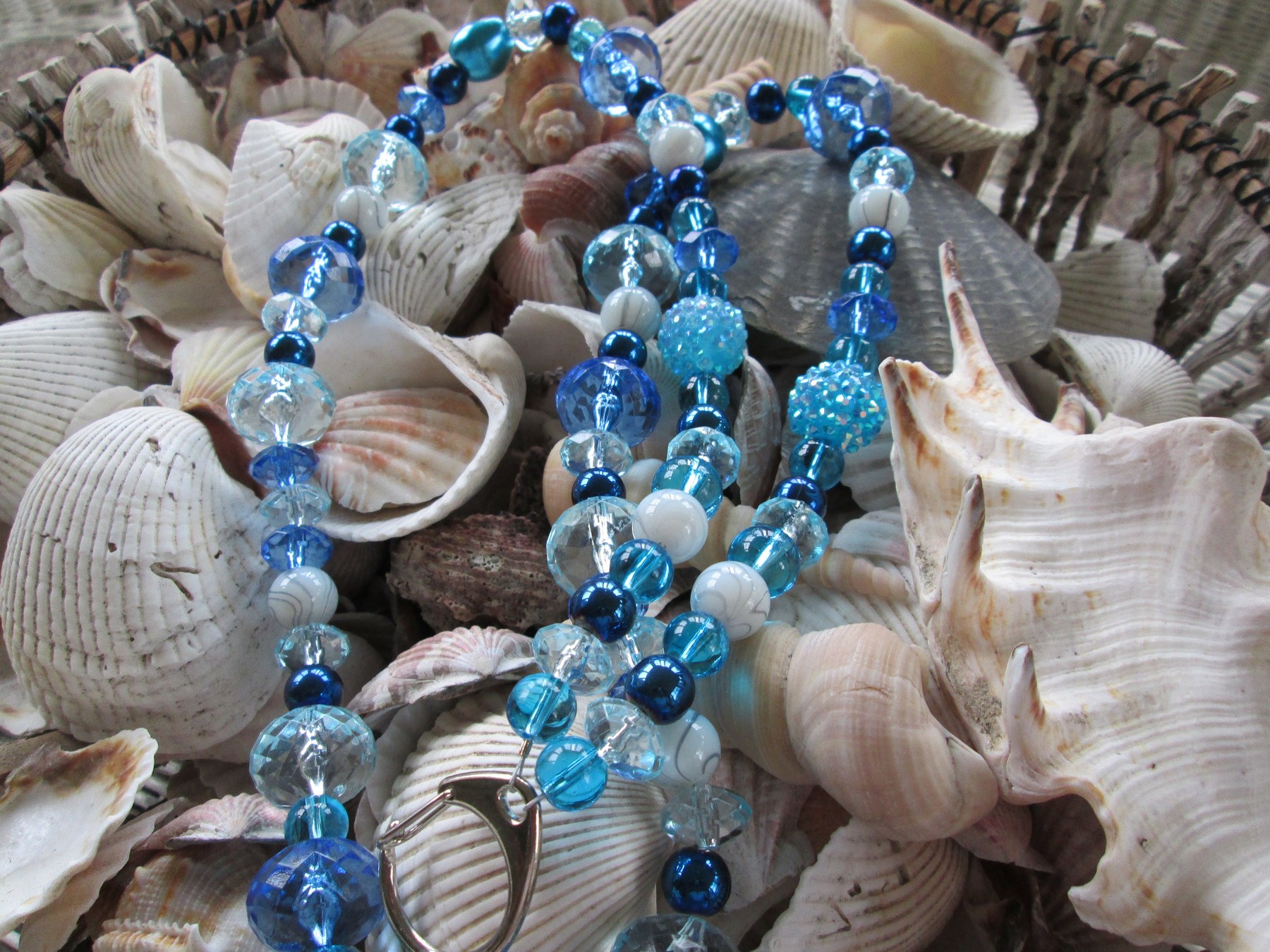 Lanyard, Blue Multi Glass and Acrylic Bead Mix Lanyard, 995
