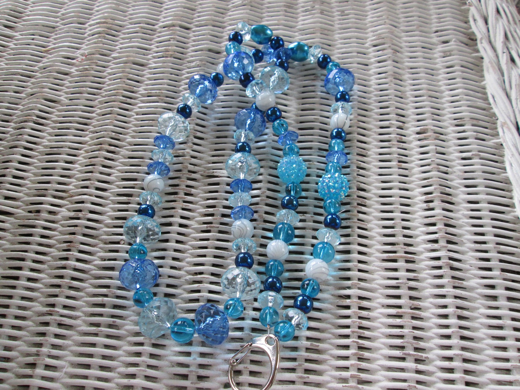 Lanyard, Blue Multi Glass and Acrylic Bead Mix Lanyard, 995, detail 2