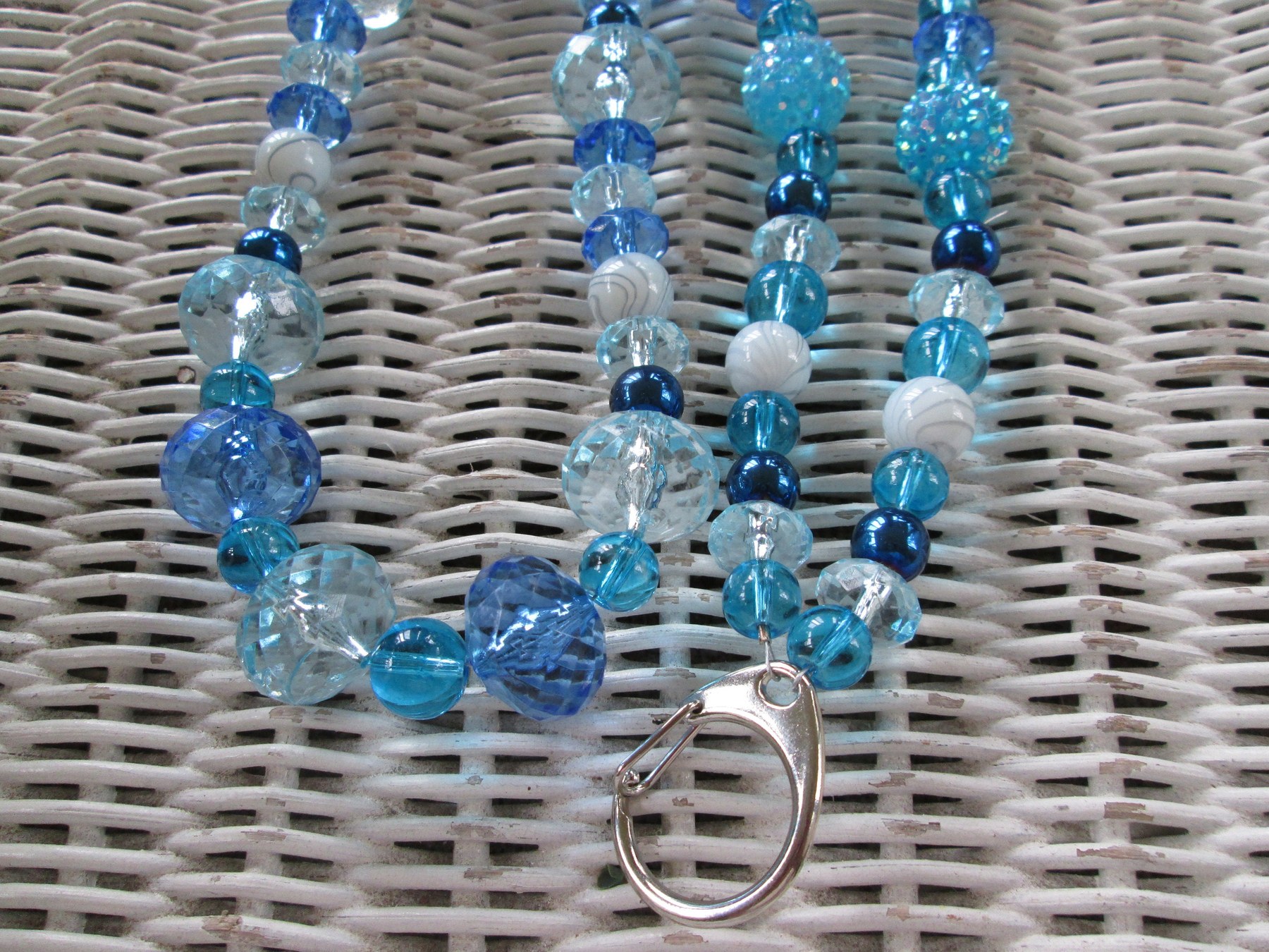 Lanyard, Blue Multi Glass and Acrylic Bead Mix Lanyard, 995, detail 3