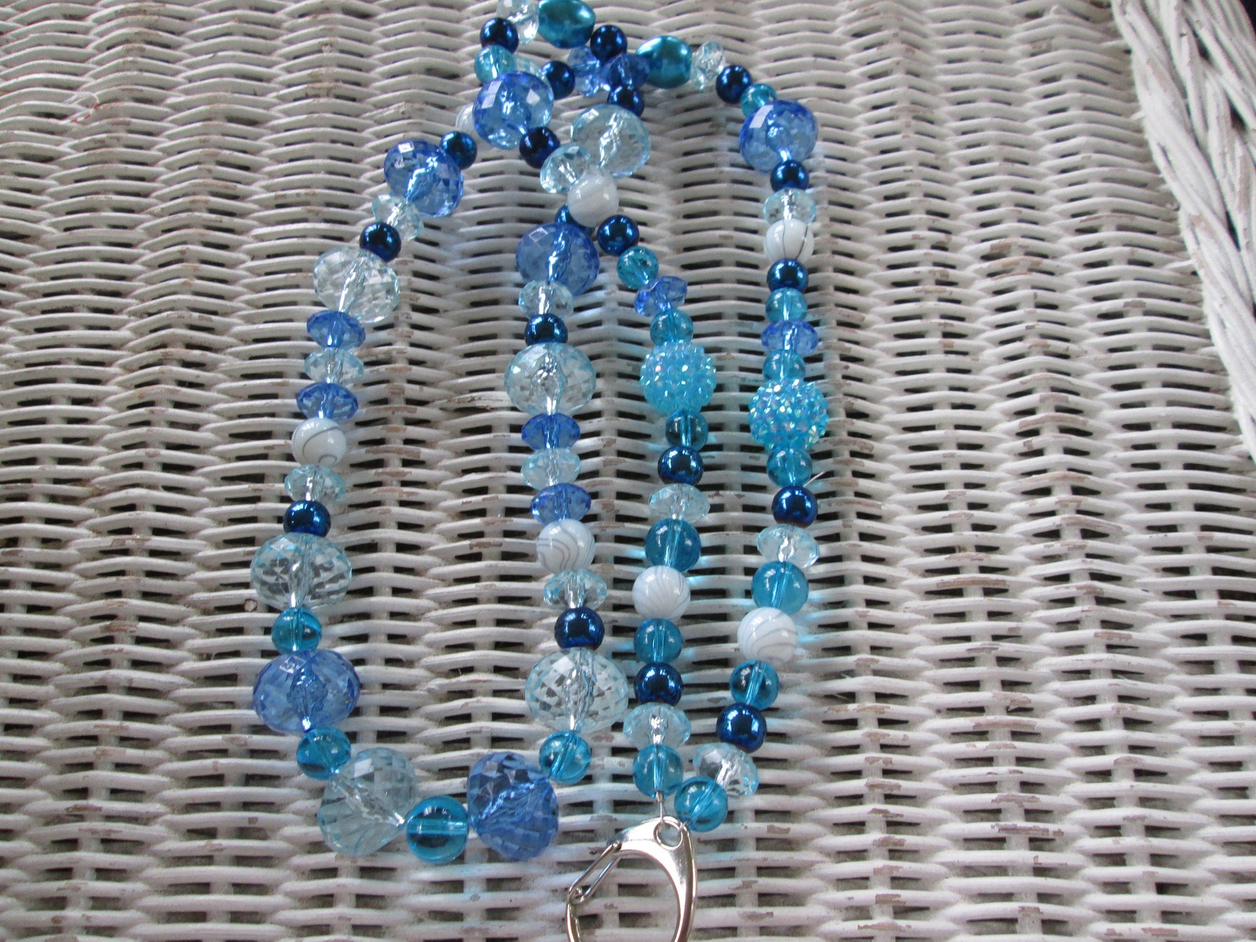 Lanyard, Blue Multi Glass and Acrylic Bead Mix Lanyard, 995, detail 5