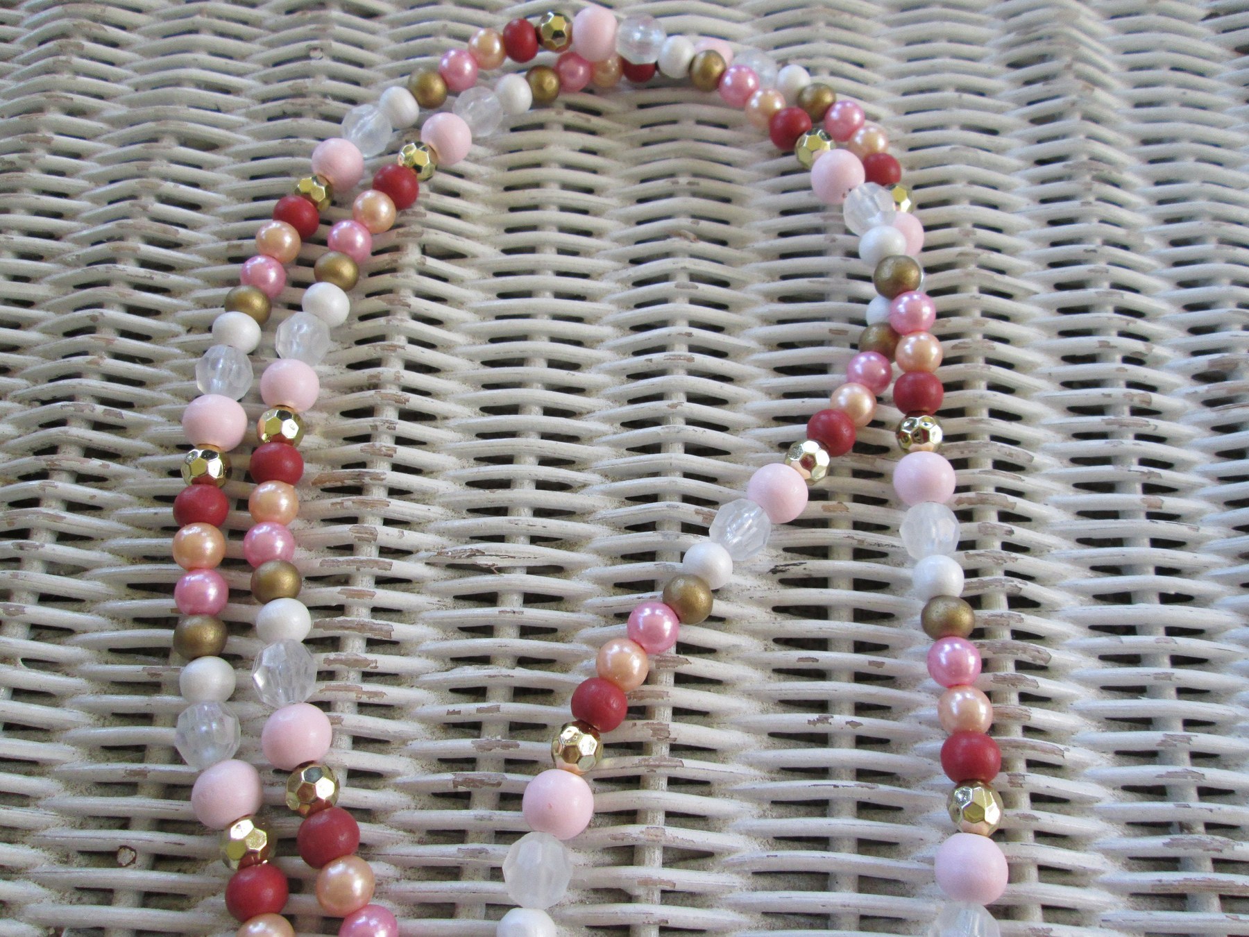 Lanyard, Pink wood acrylic metal bead mix lanyard, 989, detail 3