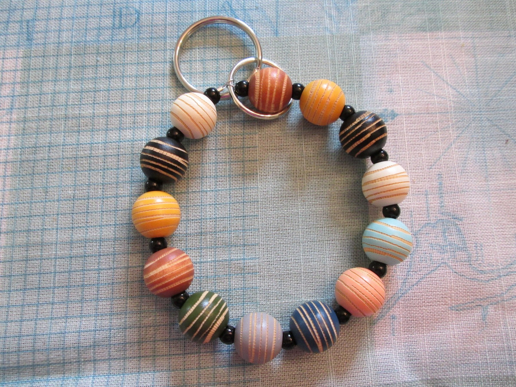Bracelet Lanyard, wristlet, dyed round wood beads, 1995, detail 2