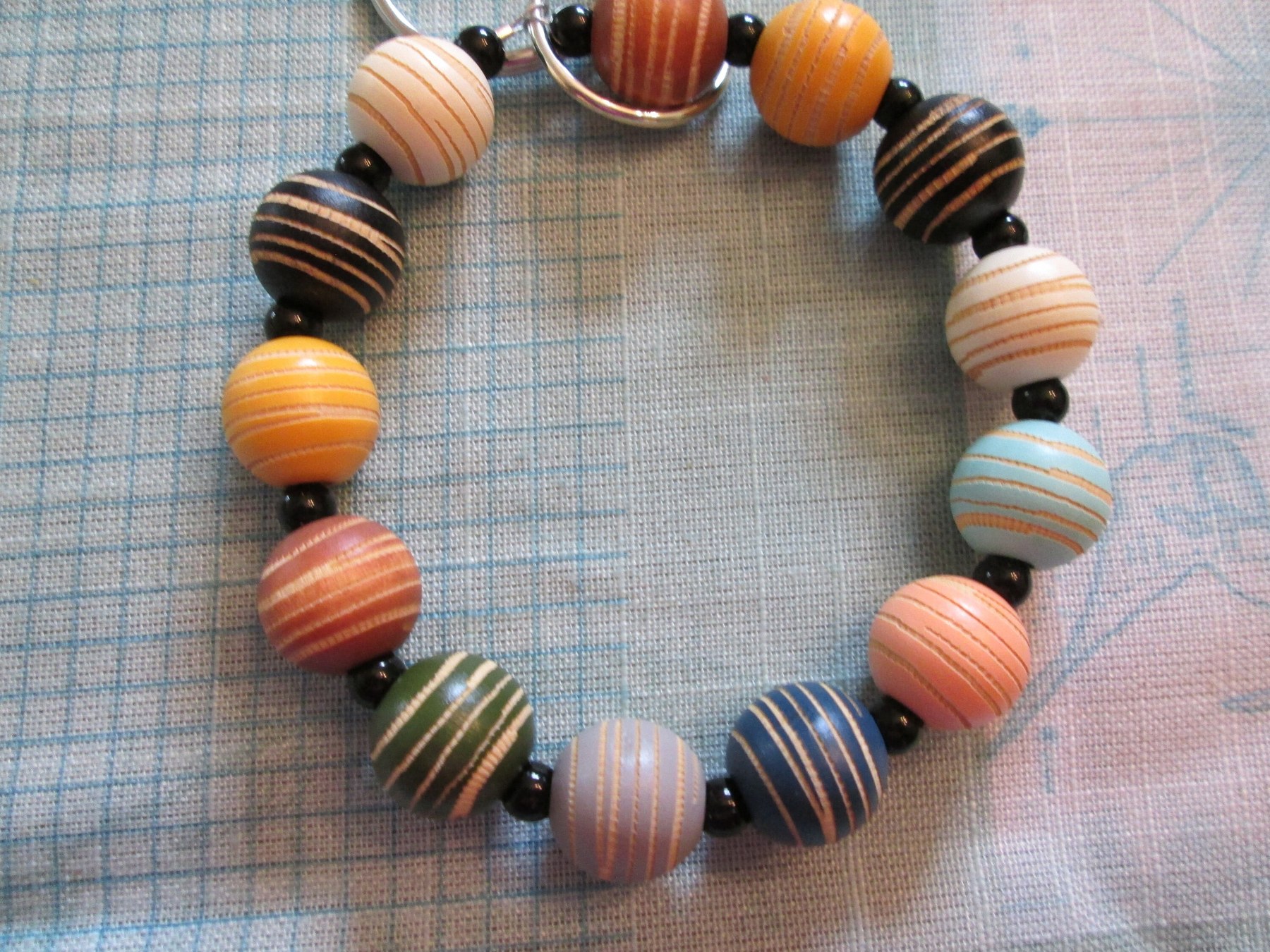 Bracelet Lanyard, wristlet, dyed round wood beads, 1995, detail 3