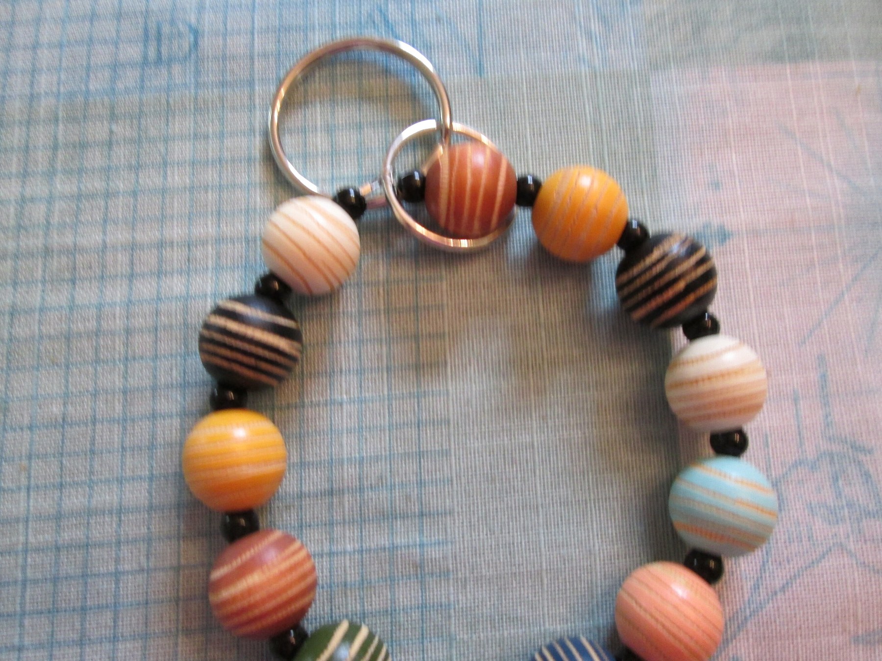 Bracelet Lanyard, wristlet, dyed round wood beads, 1995, detail 4