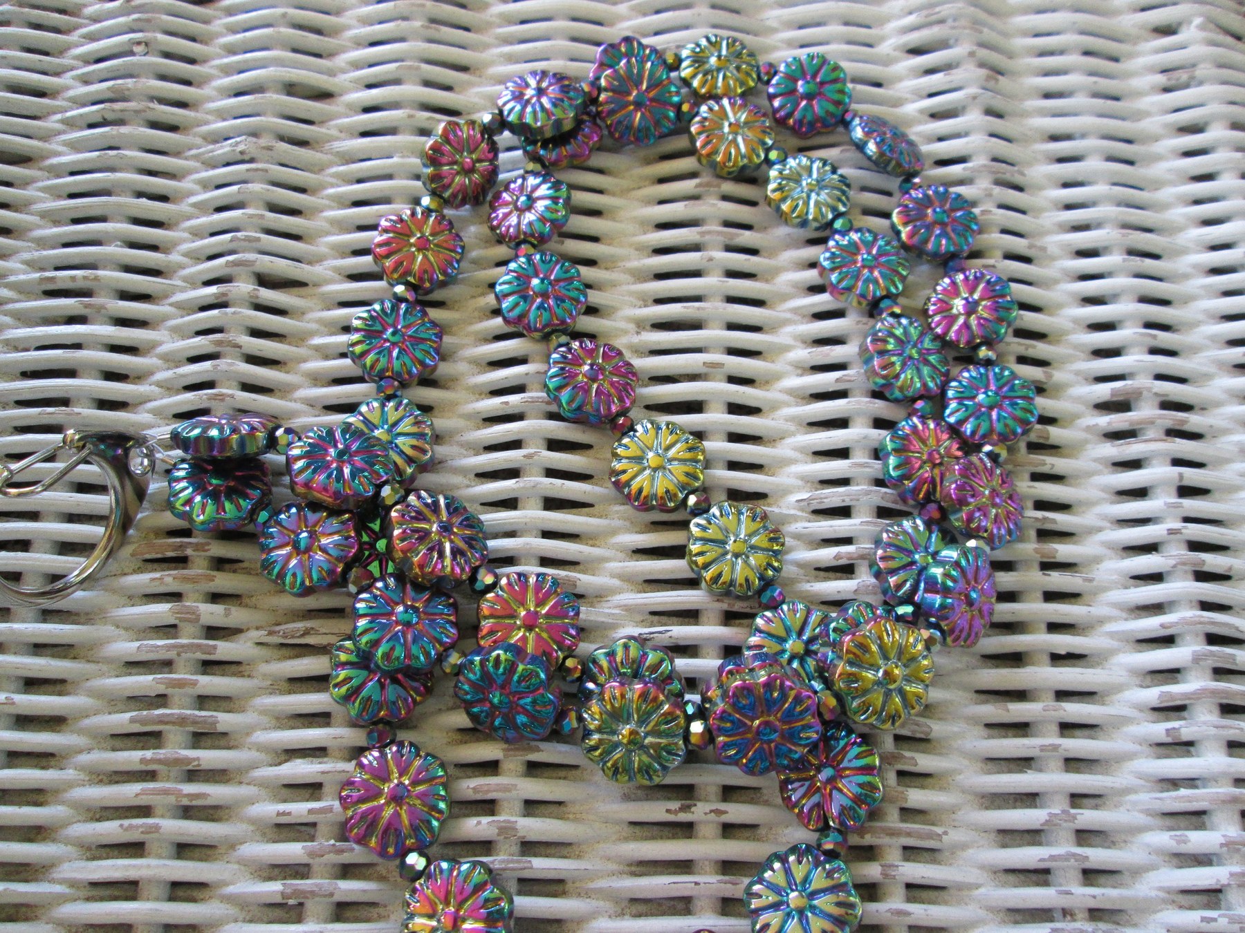 Lanyard, Metallic Flower Bead lanyard, ID badge, 741