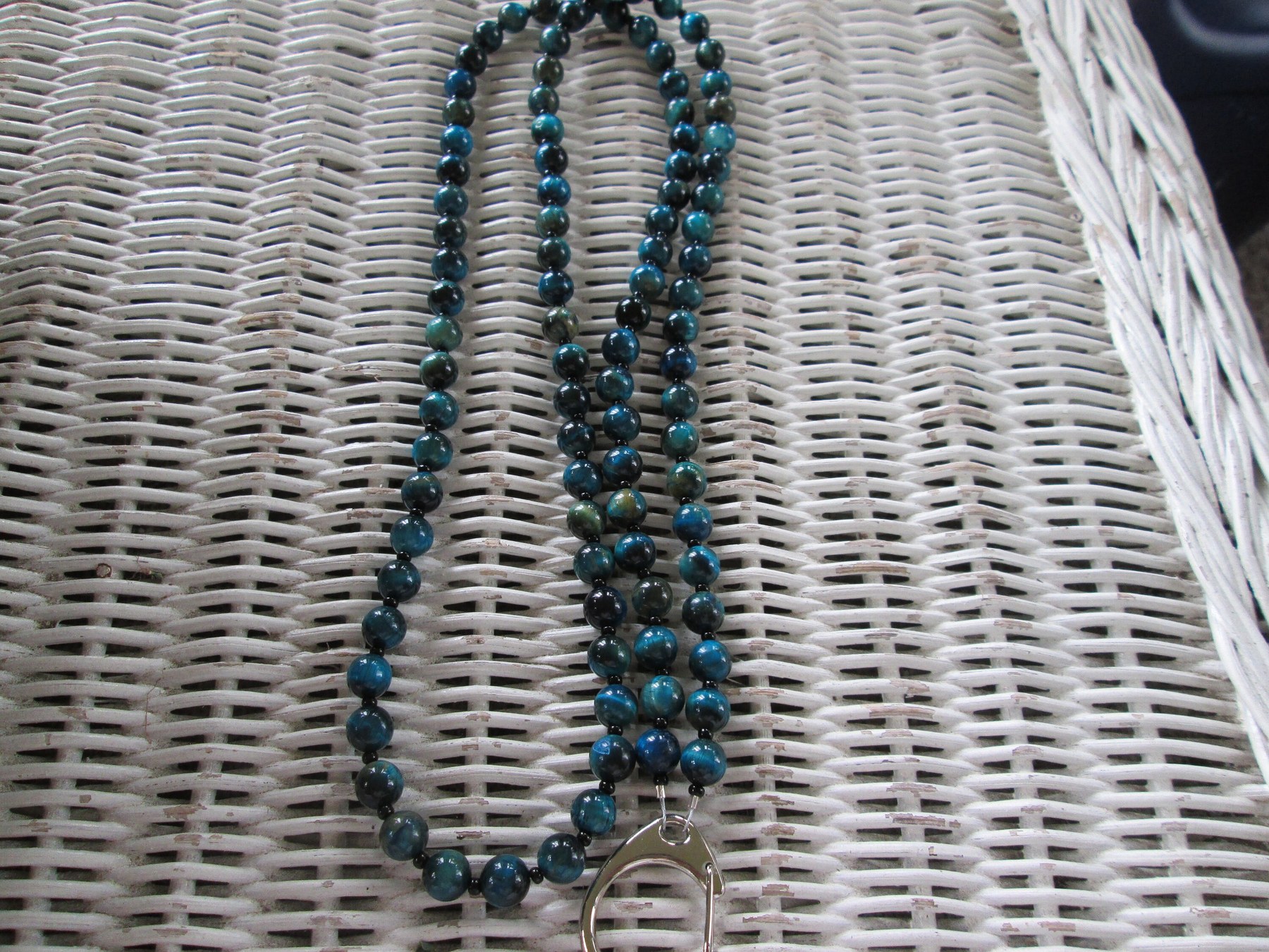 Blue Tiger Eye Beaded Lanyard 8mm, Natural Gemstone ID Badge Holder, Eyeglass Chain, Teacher Nurse Gift, Handmade, detail 2