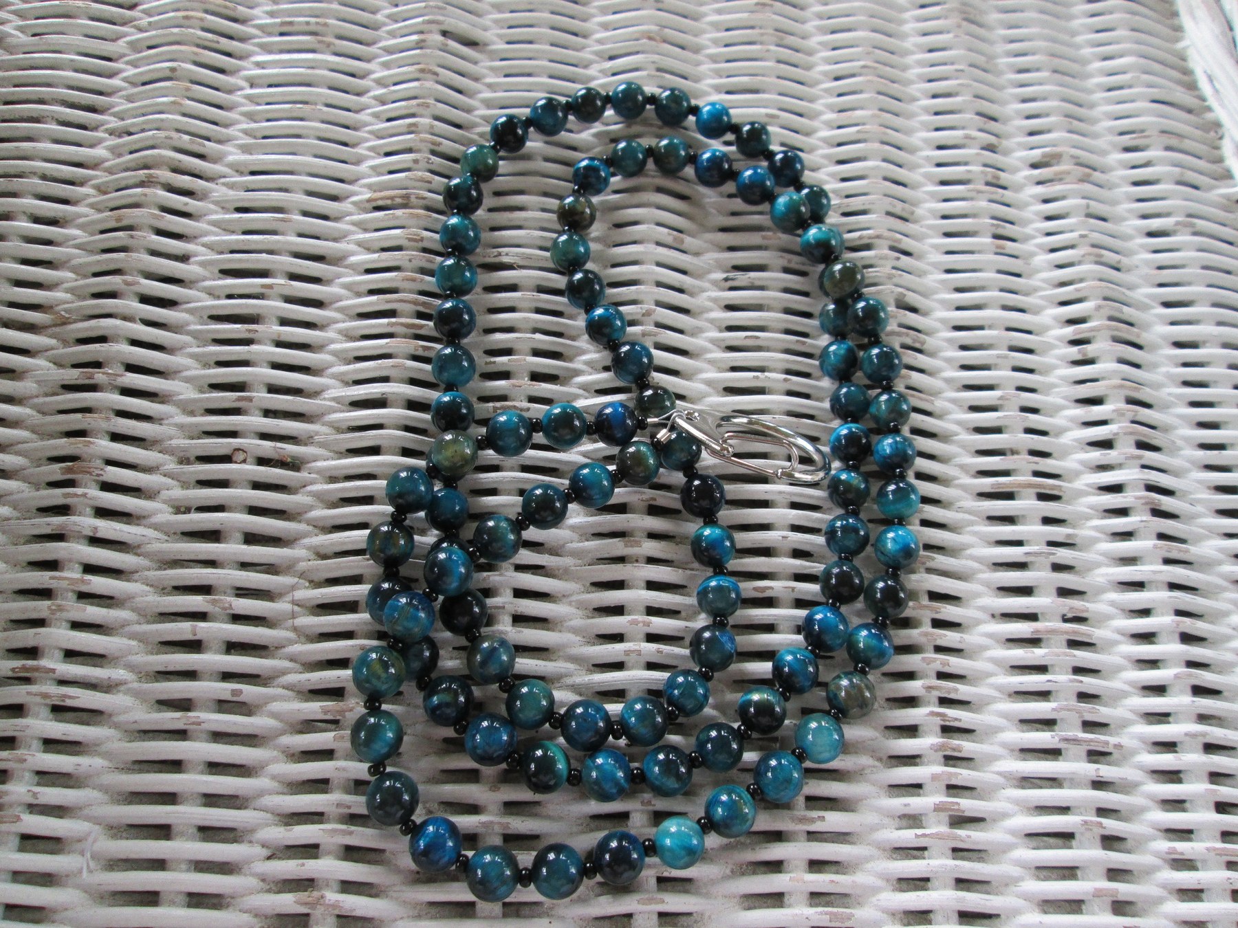Blue Tiger Eye Beaded Lanyard 8mm, Natural Gemstone ID Badge Holder, Eyeglass Chain, Teacher Nurse Gift, Handmade, detail 4