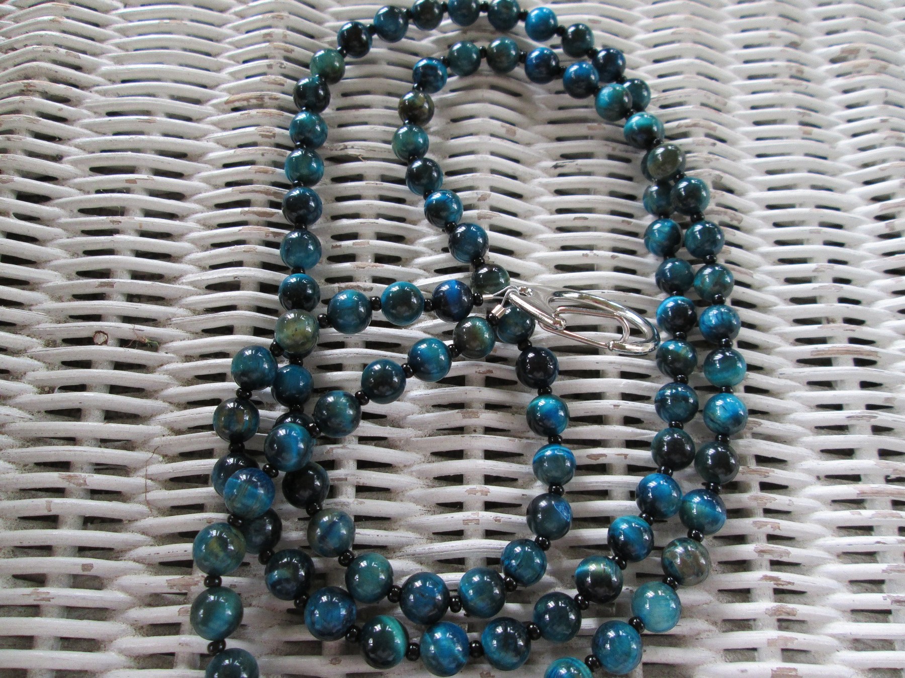 Blue Tiger Eye Beaded Lanyard 8mm, Natural Gemstone ID Badge Holder, Eyeglass Chain, Teacher Nurse Gift, Handmade, detail 5