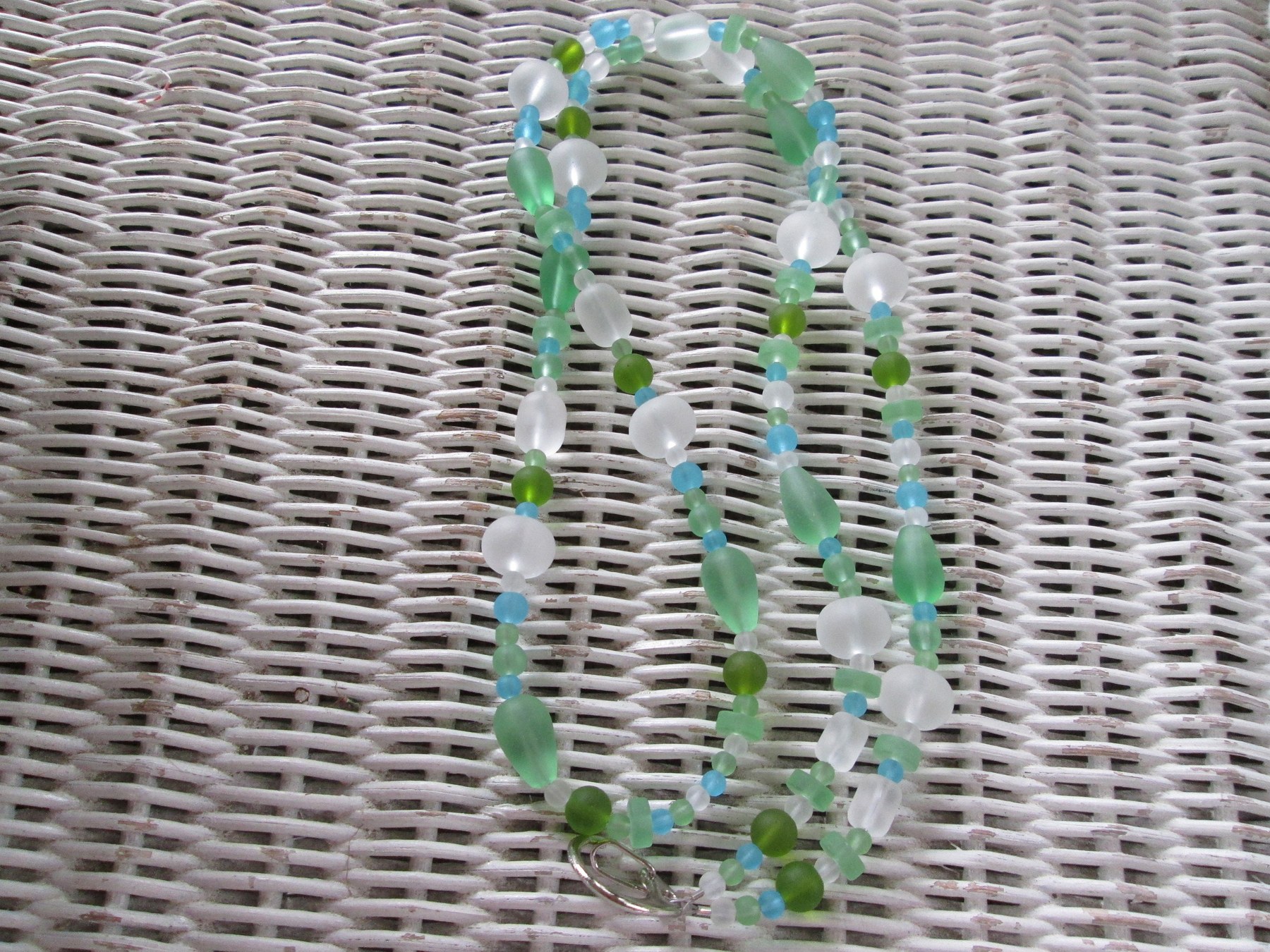 Lanyard, Seafoam seaglass beaded lanyard, 1998