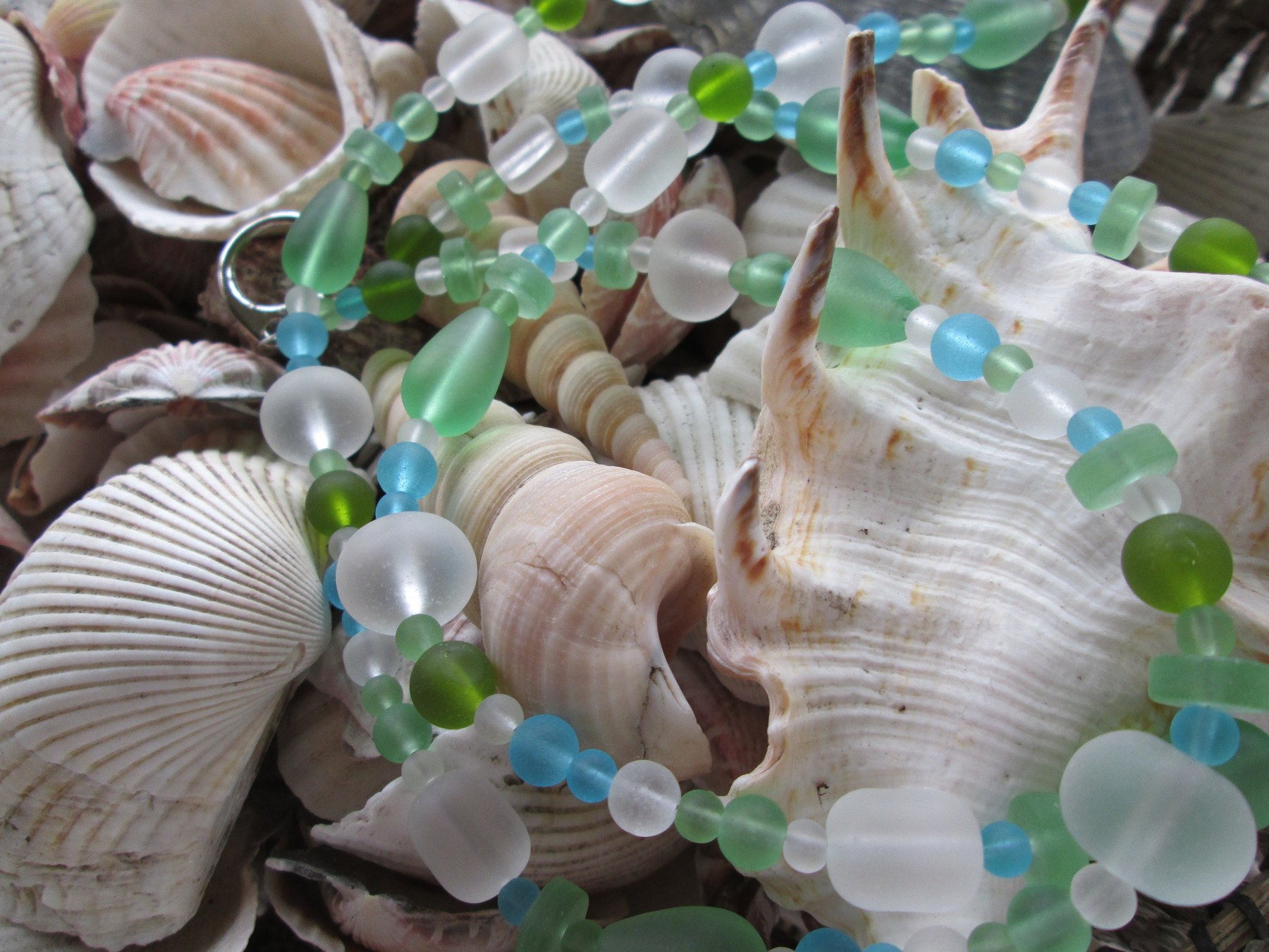 Lanyard, Seafoam seaglass beaded lanyard, 1998, detail 2