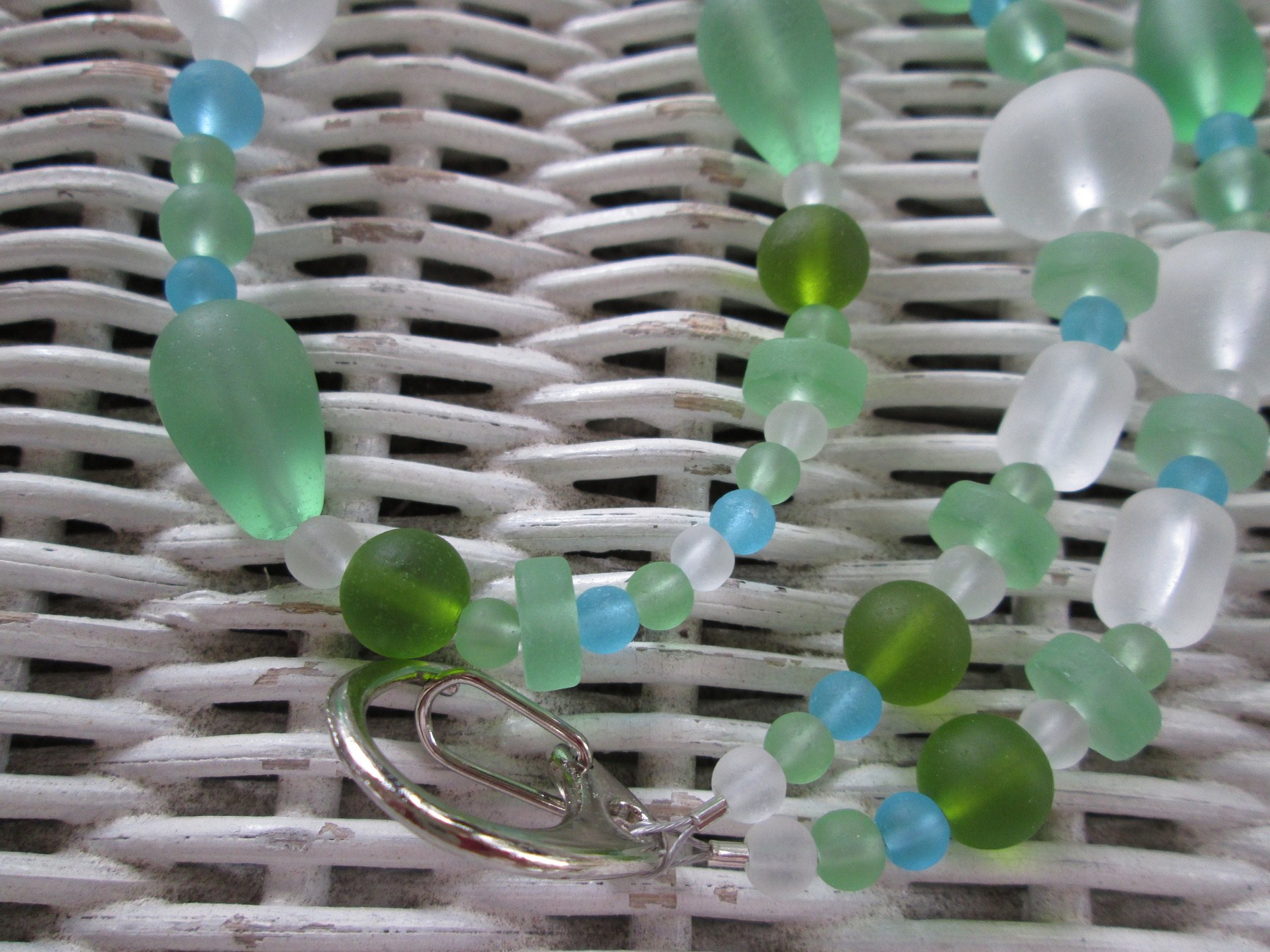 Lanyard, Seafoam seaglass beaded lanyard, 1998, detail 3