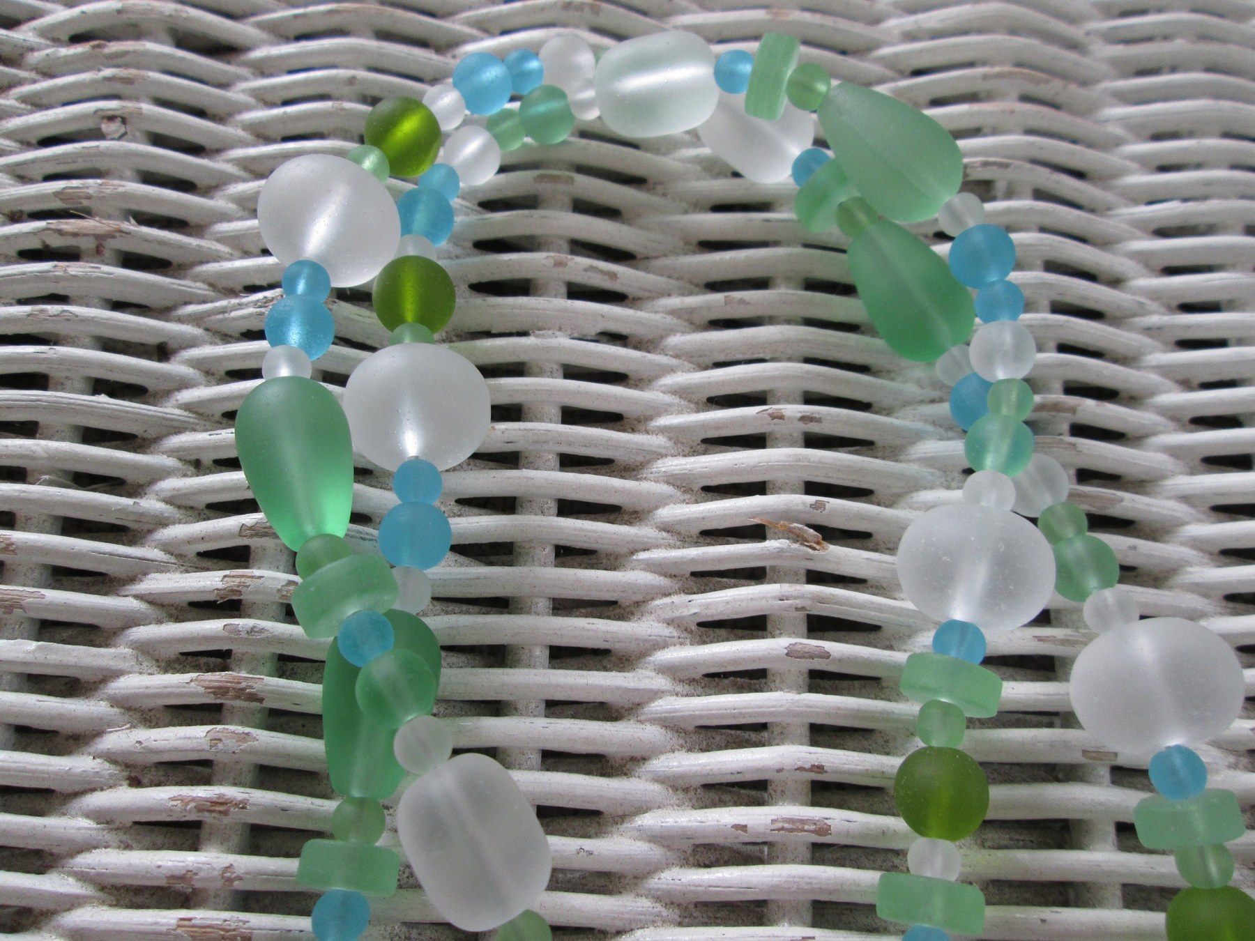 Lanyard, Seafoam seaglass beaded lanyard, 1998, detail 4