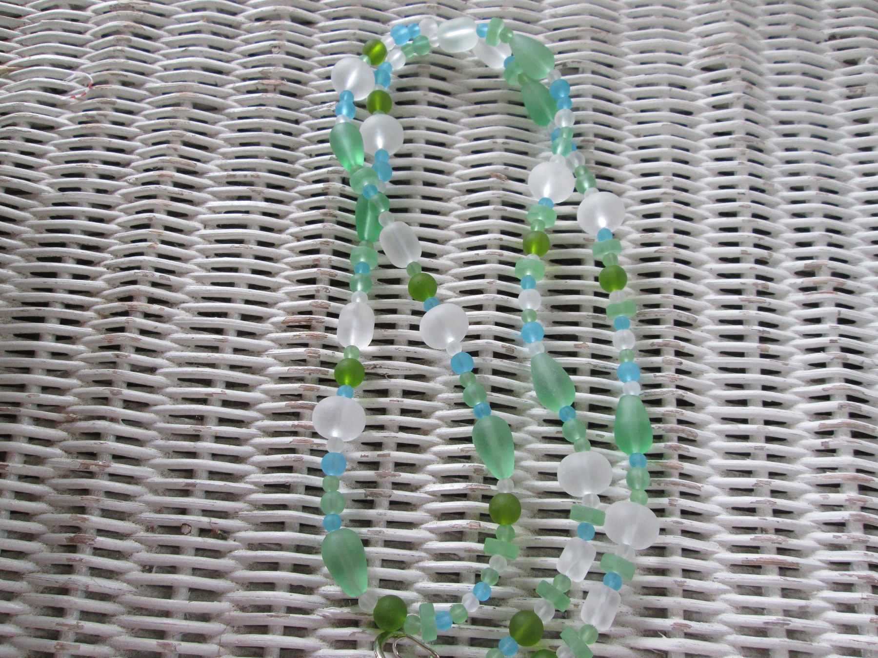 Lanyard, Seafoam seaglass beaded lanyard, 1998, detail 5