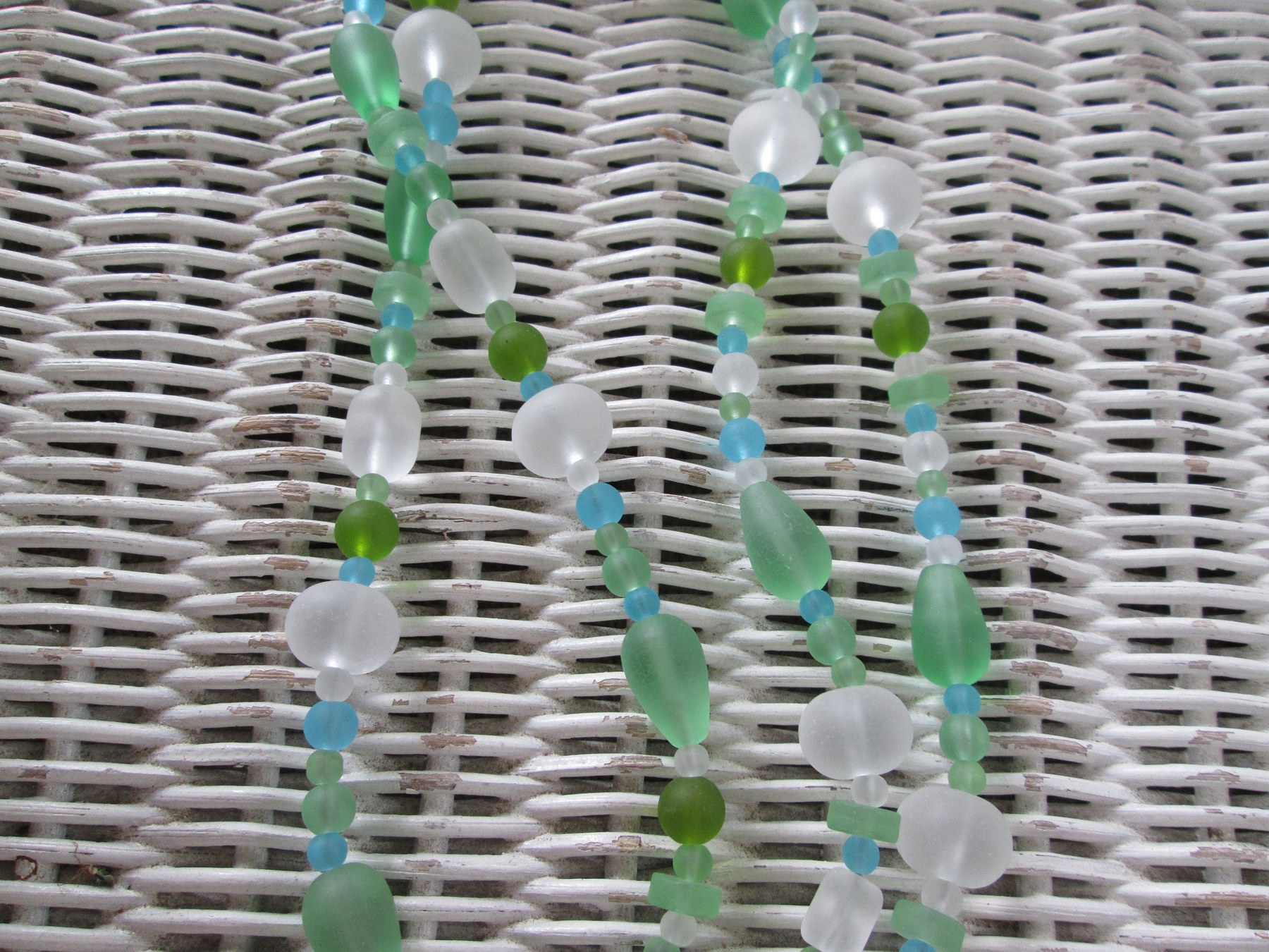 Lanyard, Seafoam seaglass beaded lanyard, 1998, detail 6