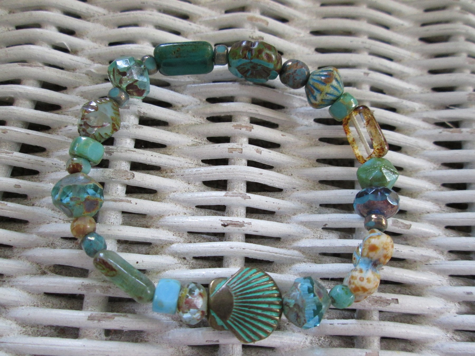 Turquoise Beaded Bracelet: Elastic Boho Jewelry, 113