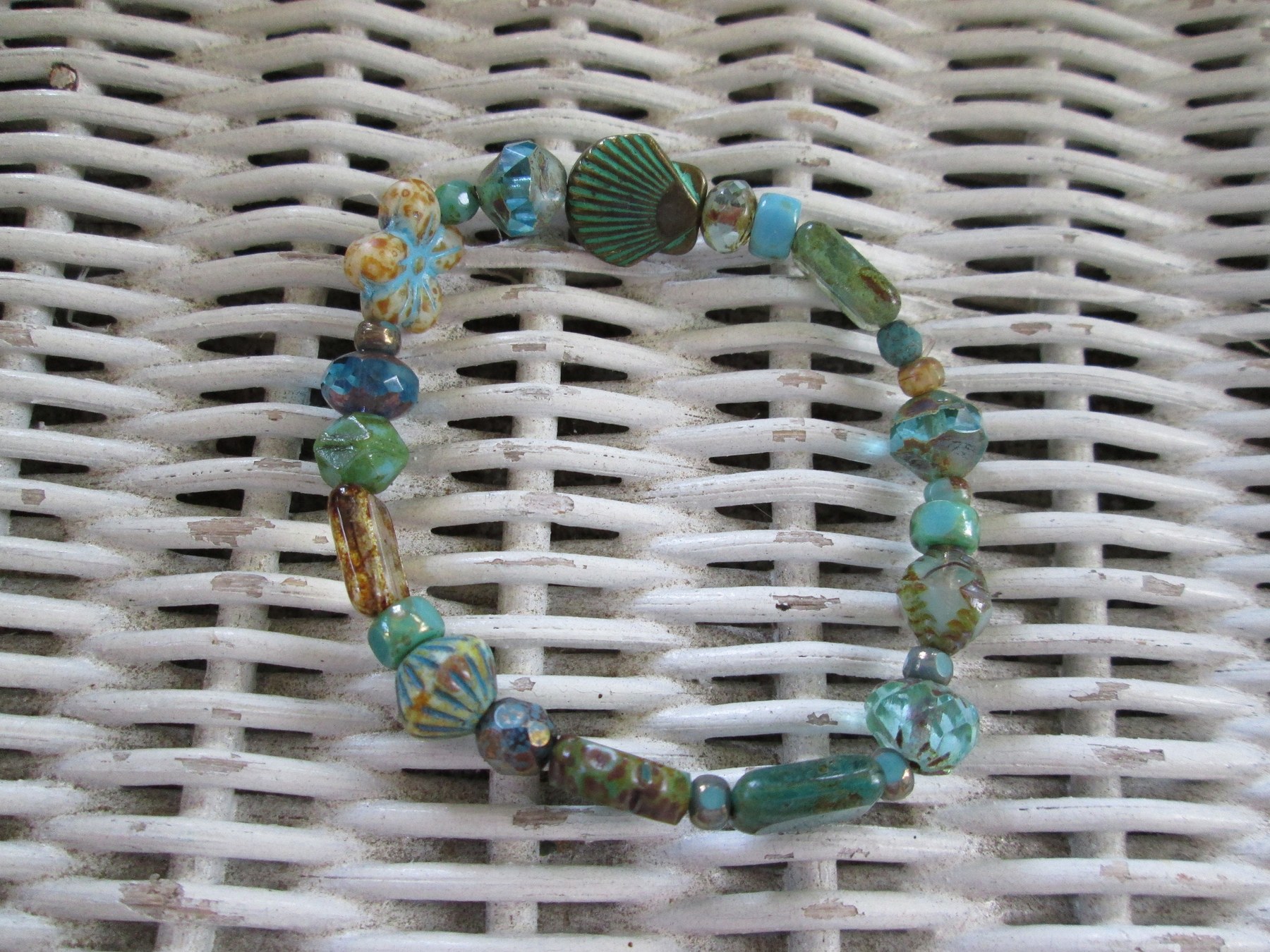 Turquoise Beaded Bracelet: Elastic Boho Jewelry, 113, detail 2