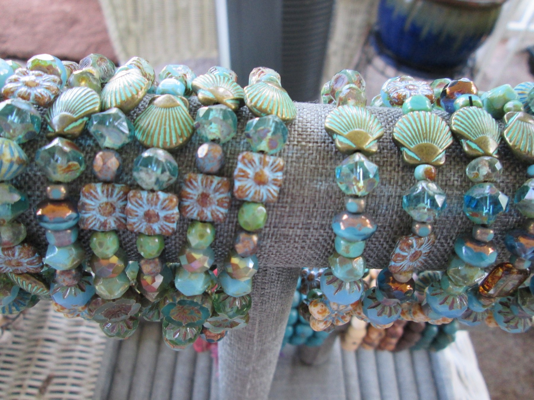 Turquoise Beaded Bracelet: Elastic Boho Jewelry, 113, detail 4