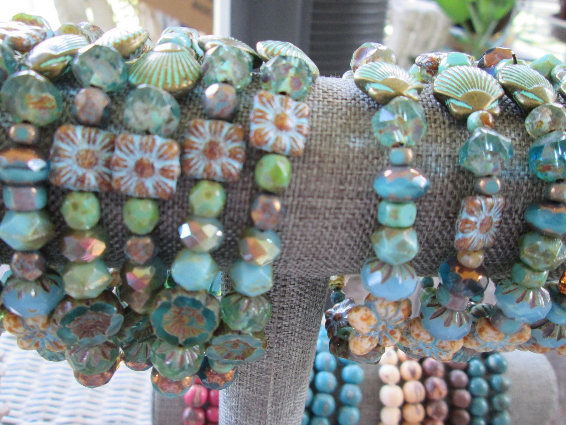 Turquoise Beaded Bracelet: Elastic Boho Jewelry, 113, detail 5