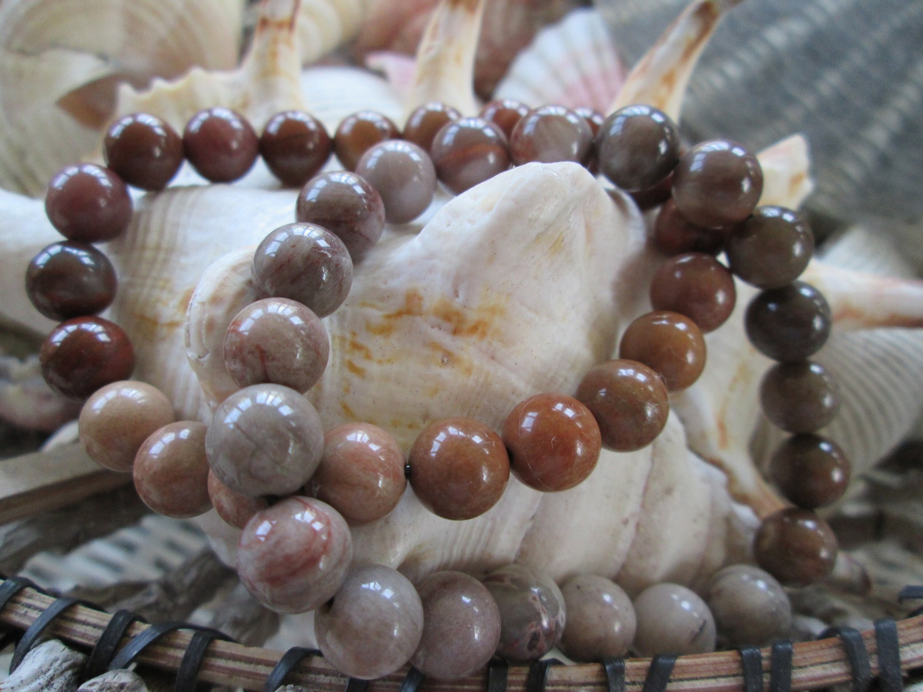 Petrified Wood Beaded Bracelet, Natural 8mm Fossil Wood Stretch Bracelet, Handmade Boho Jewelry, Buy One Get One Free