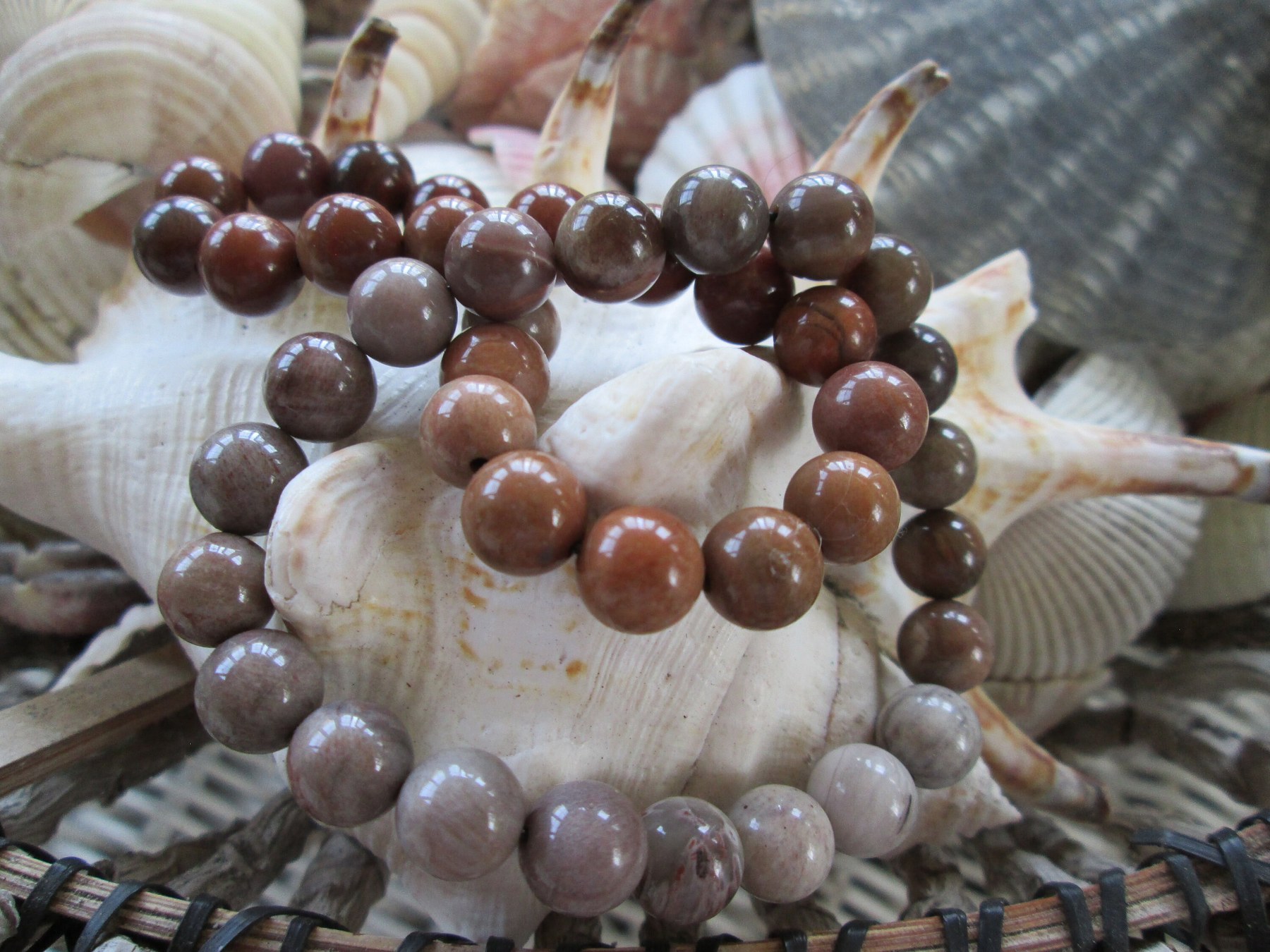 Petrified Wood Beaded Bracelet, Natural 8mm Fossil Wood Stretch Bracelet, Handmade Boho Jewelry, Buy One Get One Free, detail 2