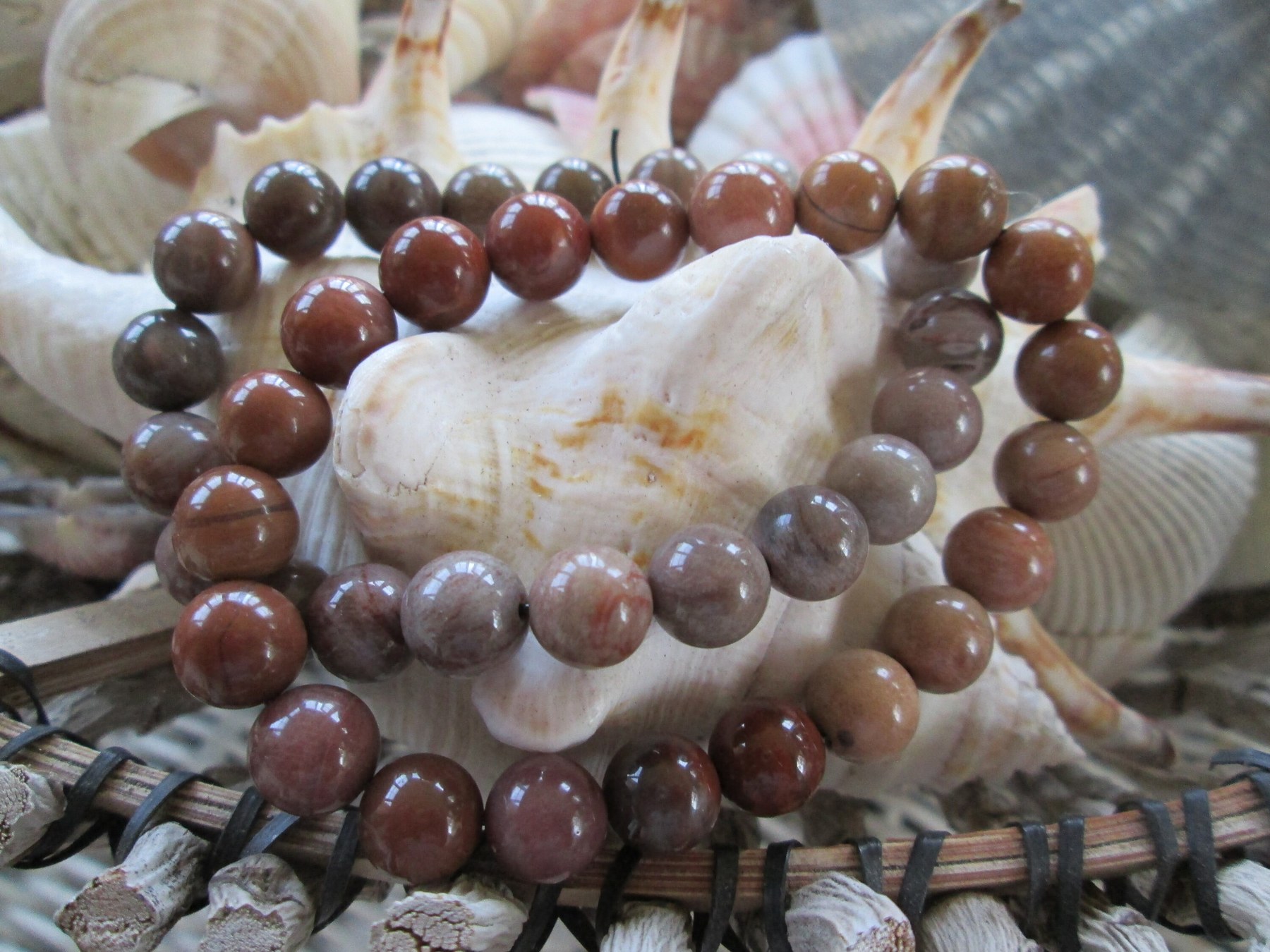 Petrified Wood Beaded Bracelet, Natural 6mm Fossil Wood Stretch Bracelet, Handmade Boho Jewelry, Buy One Get One Free, detail 5