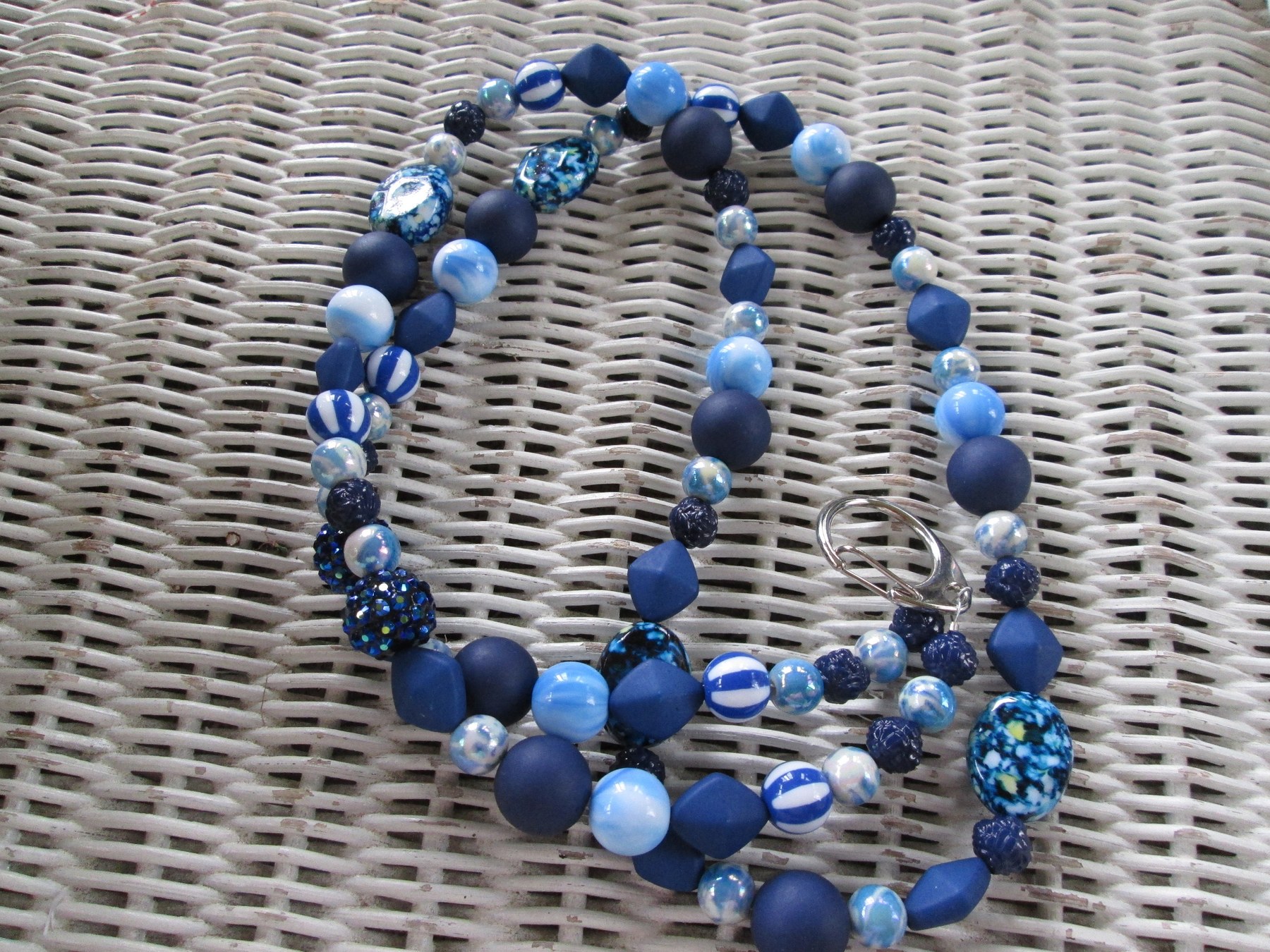 Lanyard, blue stripe bead mix, women, men, 1999