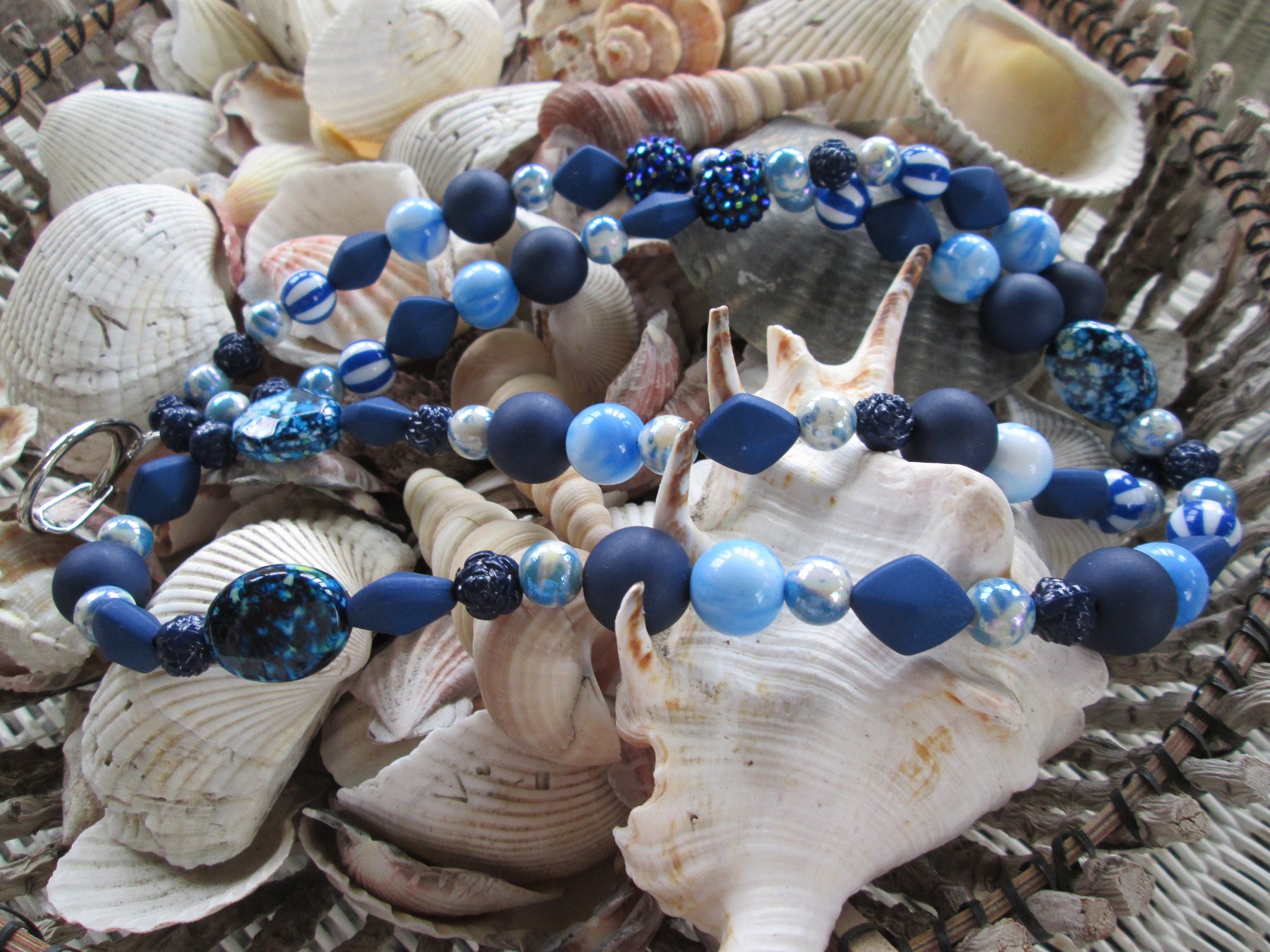 Lanyard, blue stripe bead mix, women, men, 1999, detail 2