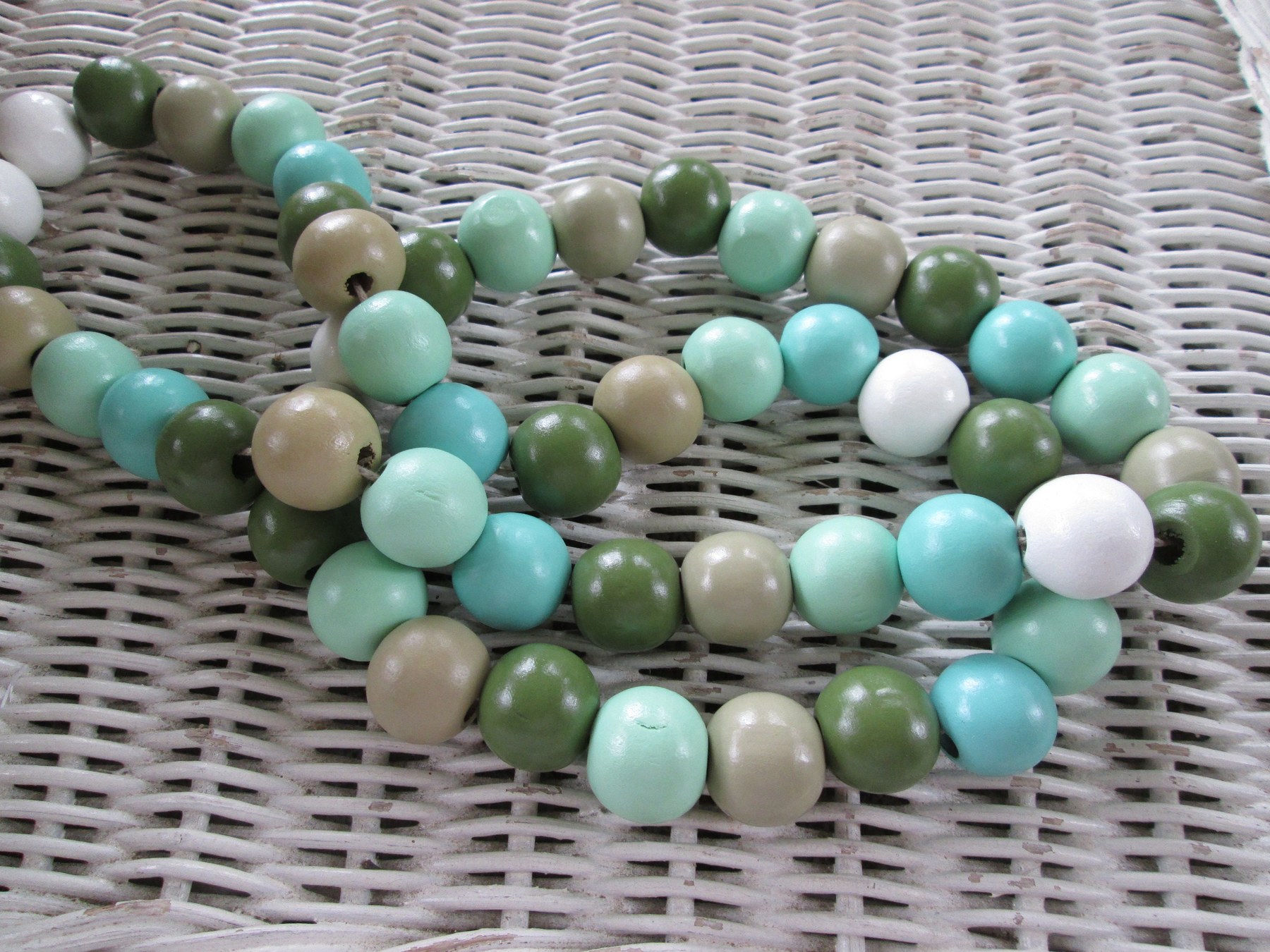 Lanyard, Green 15mm wood beaded lanyard, 1703, detail 3
