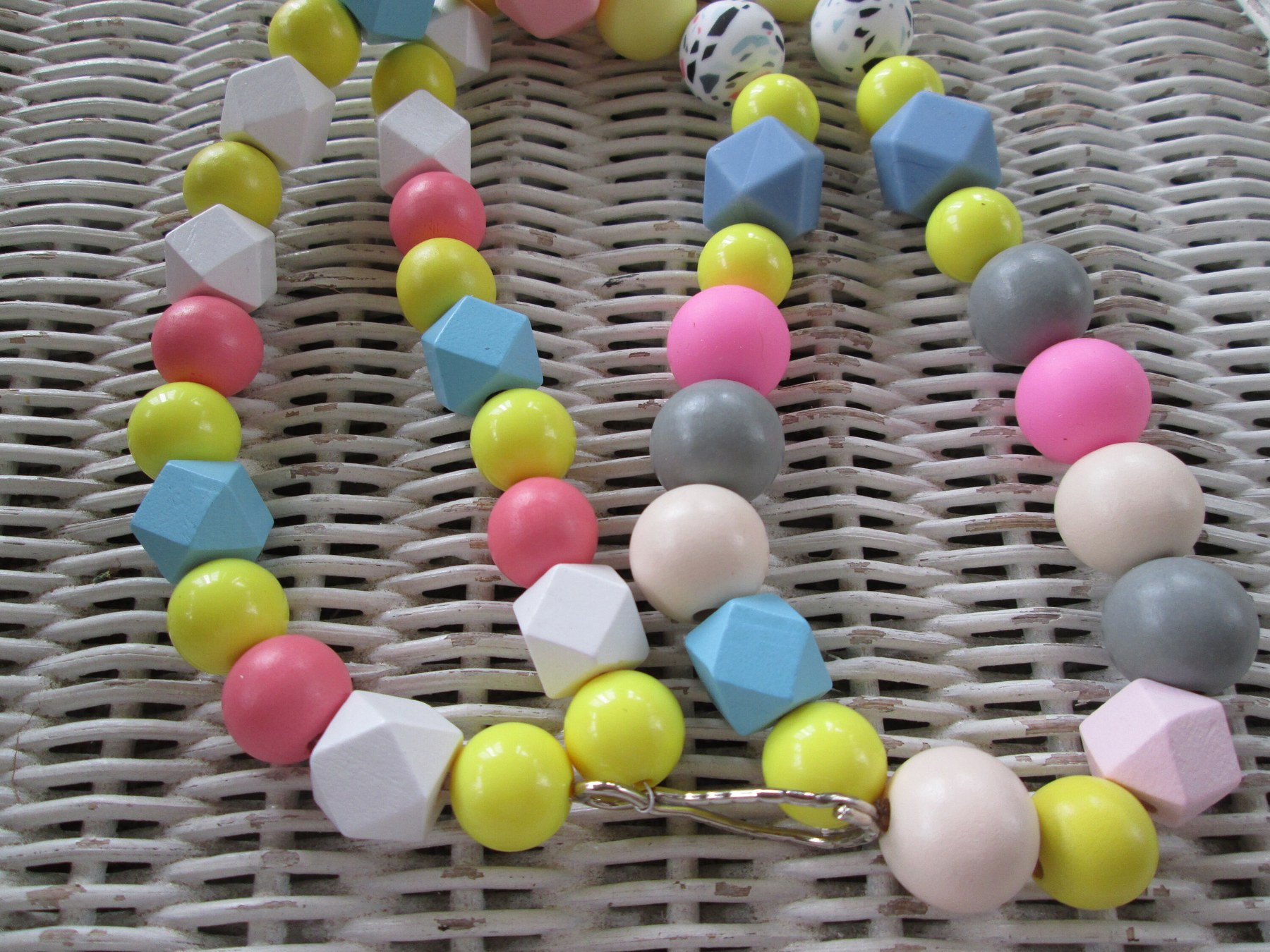 Lanyard, Confetti beaded wood lanyard, 1708, detail 3
