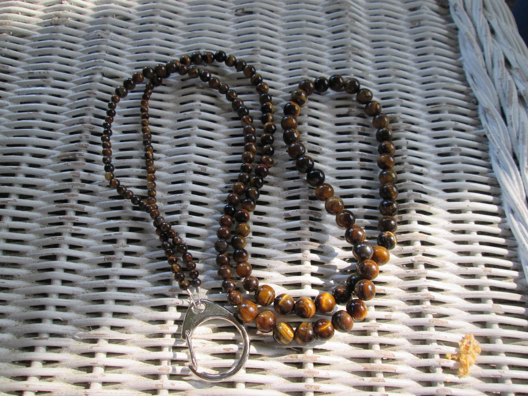 Tiger Eye 4mm, 6mm, 8mm Beaded Lanyard, Natural Gemstone ID Badge Holder Necklace, Eyeglass Chain, Teacher Nurse Gift, Handmade Jewelry, detail 2
