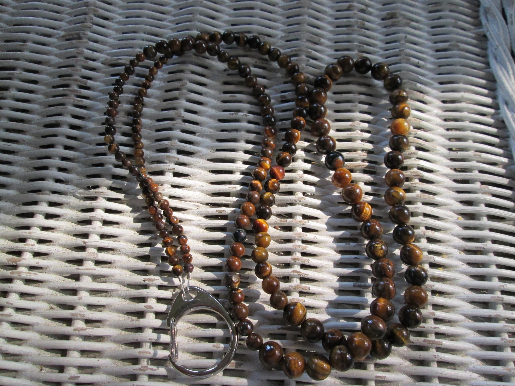 Tiger Eye 4mm, 6mm, 8mm Beaded Lanyard, Natural Gemstone ID Badge Holder Necklace, Eyeglass Chain, Teacher Nurse Gift, Handmade Jewelry, detail 3