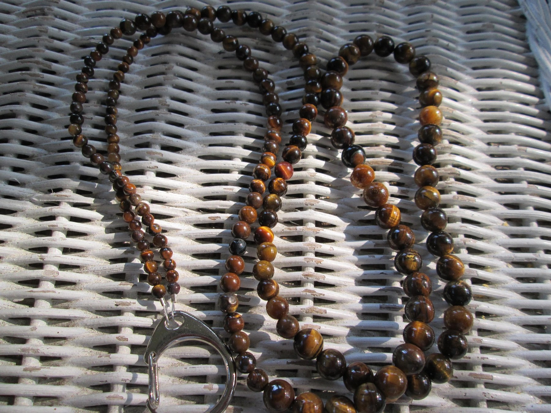 Tiger Eye 4mm, 6mm, 8mm Beaded Lanyard, Natural Gemstone ID Badge Holder Necklace, Eyeglass Chain, Teacher Nurse Gift, Handmade Jewelry, detail 4