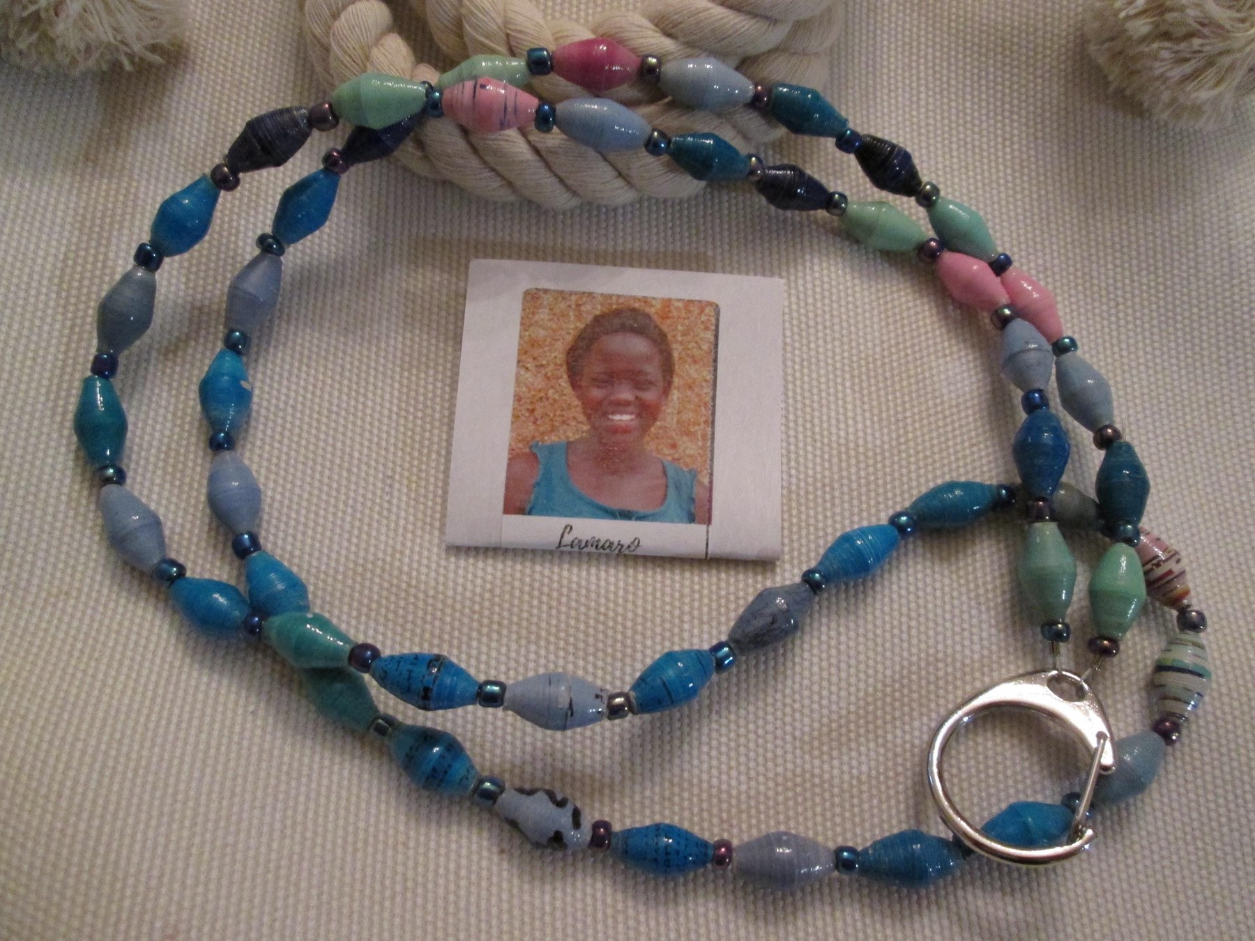 Lanyard, Outreach Uganda Oceanic Paper Beaded Lanyard, 977