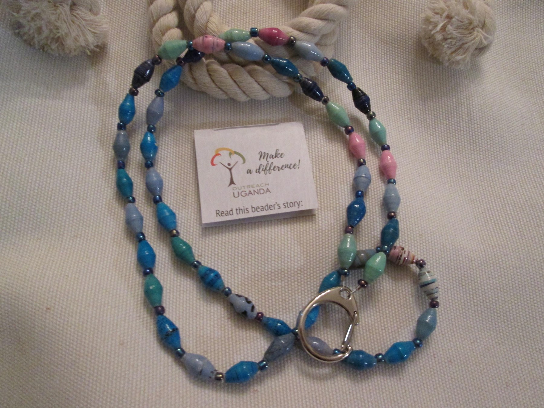 Lanyard, Outreach Uganda Oceanic Paper Beaded Lanyard, 977, detail 2