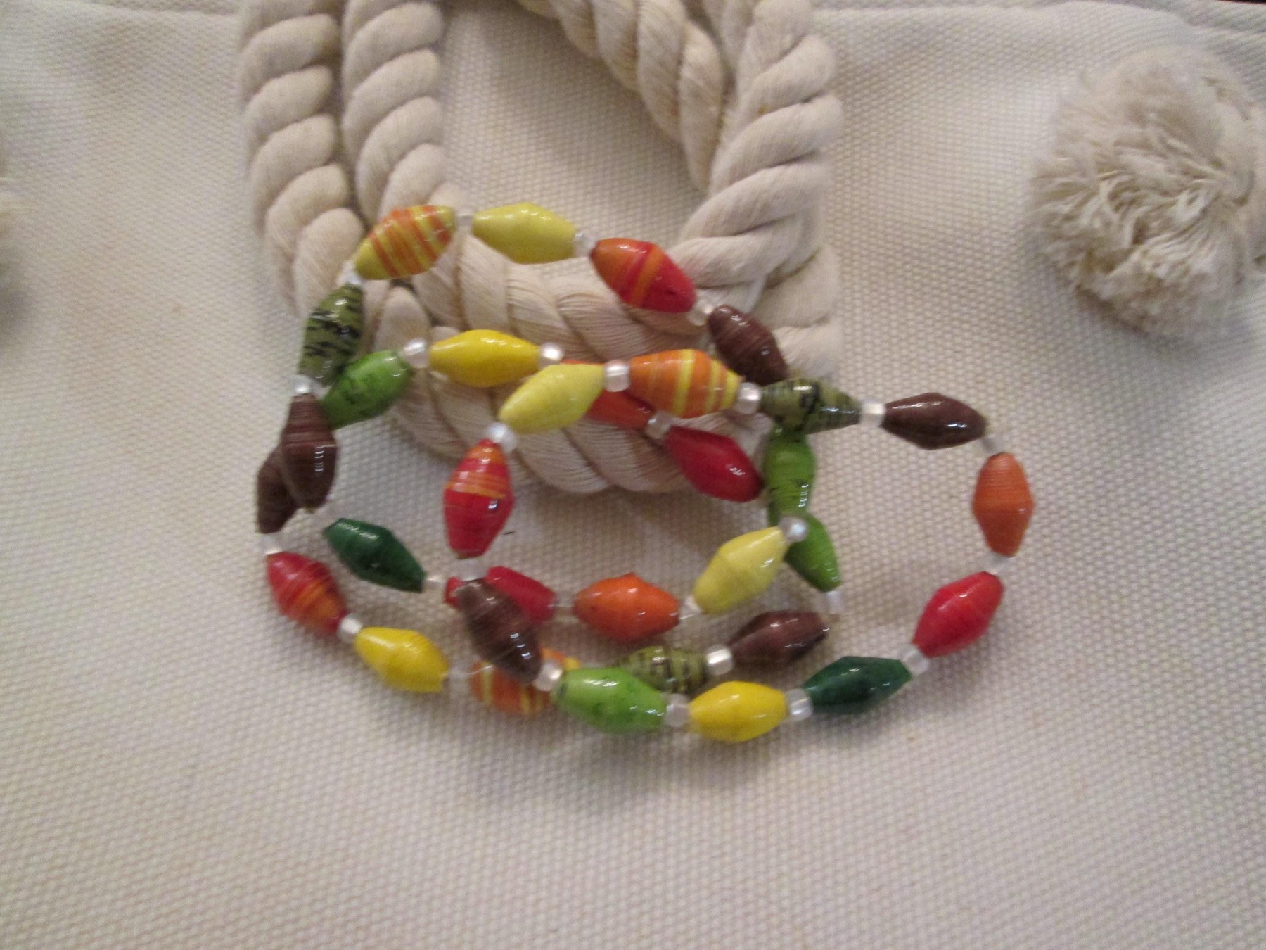 Bracelet Trio, Outreach Uganda Falling Leaves paper bead bracelet, 189, detail 2