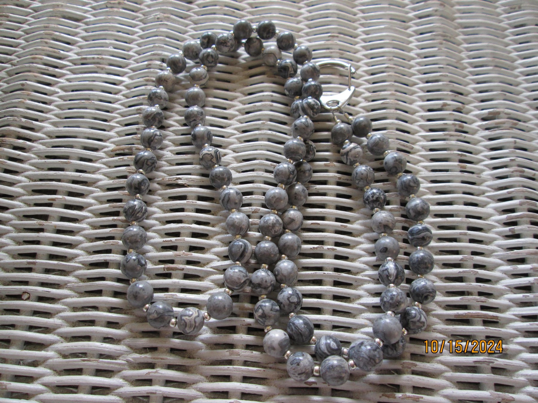 Lanyard, Picasso Jasper 9mm beaded lanyard, 1718, detail 2