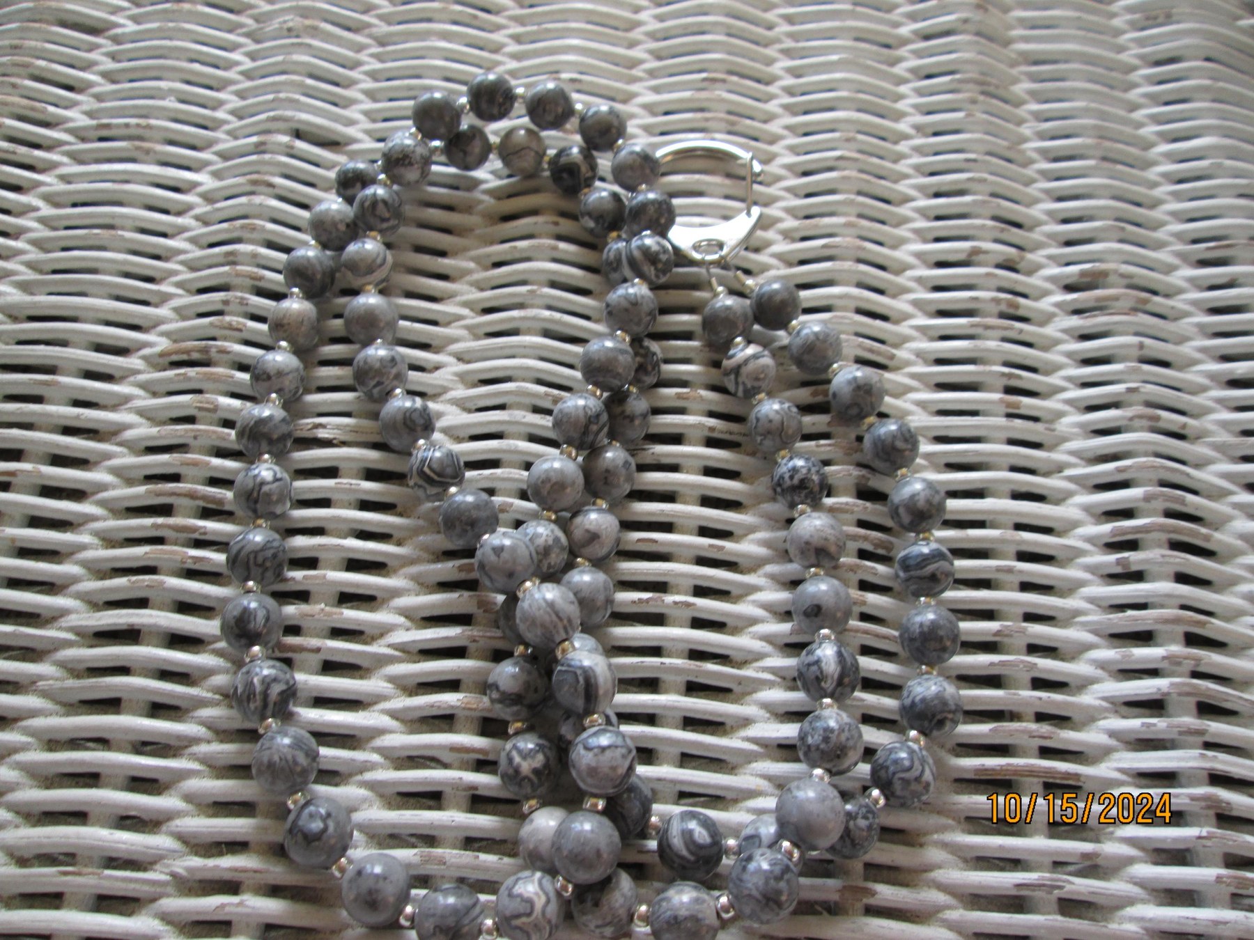 Lanyard, Picasso Jasper 9mm beaded lanyard, 1718, detail 3