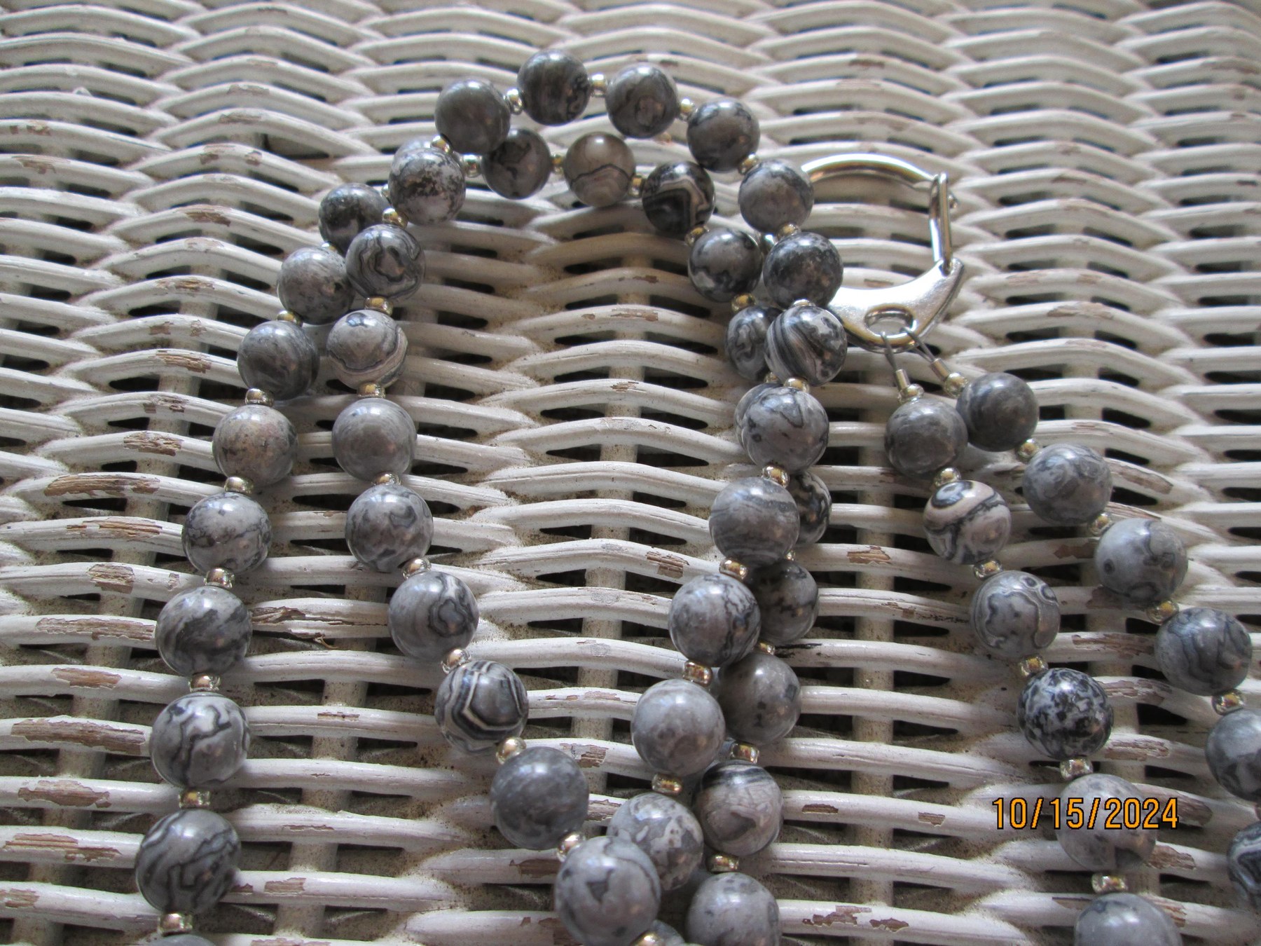 Lanyard, Picasso Jasper 9mm beaded lanyard, 1718, detail 4