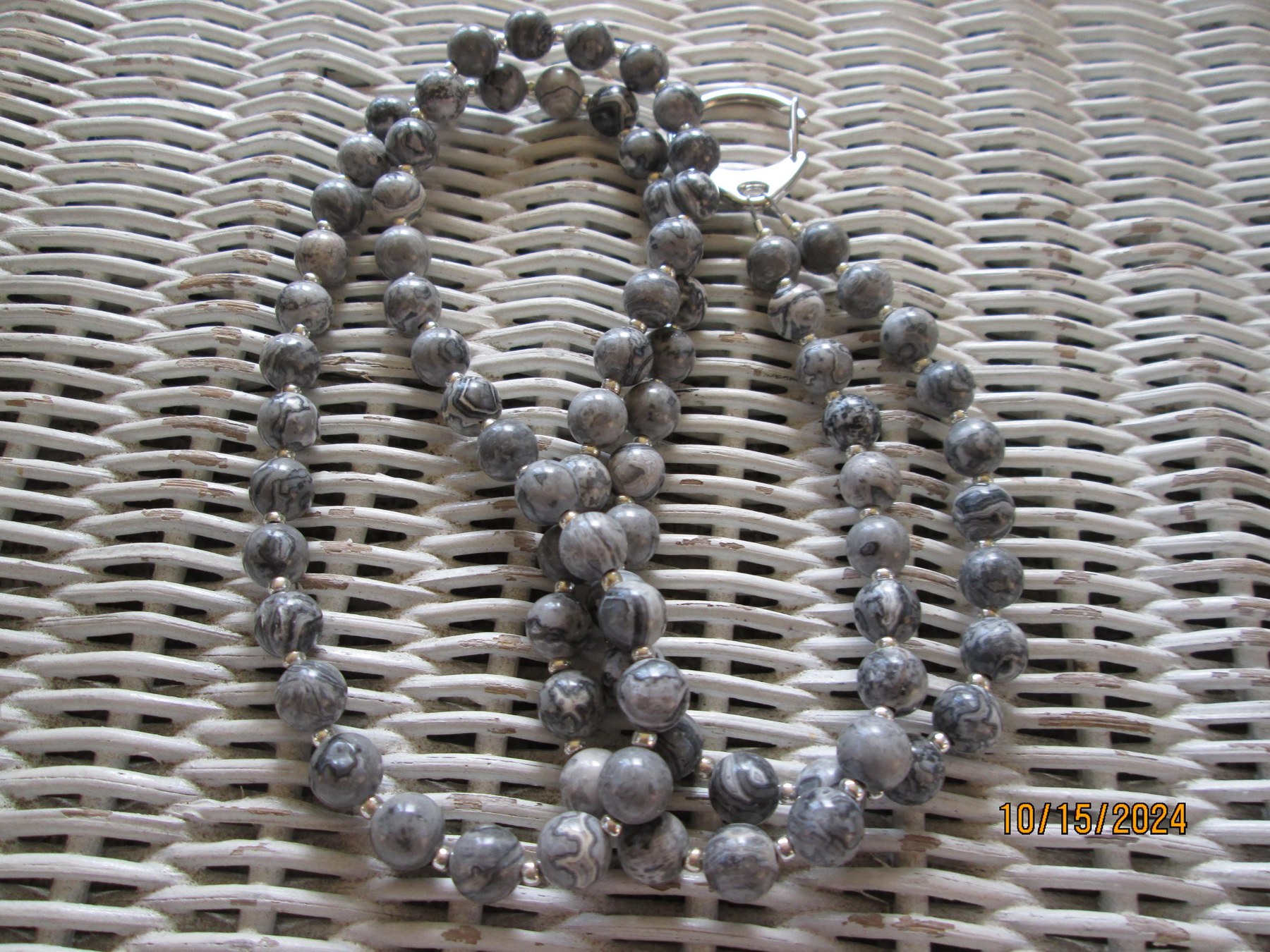 Lanyard, Picasso Jasper 9mm beaded lanyard, 1718, detail 5