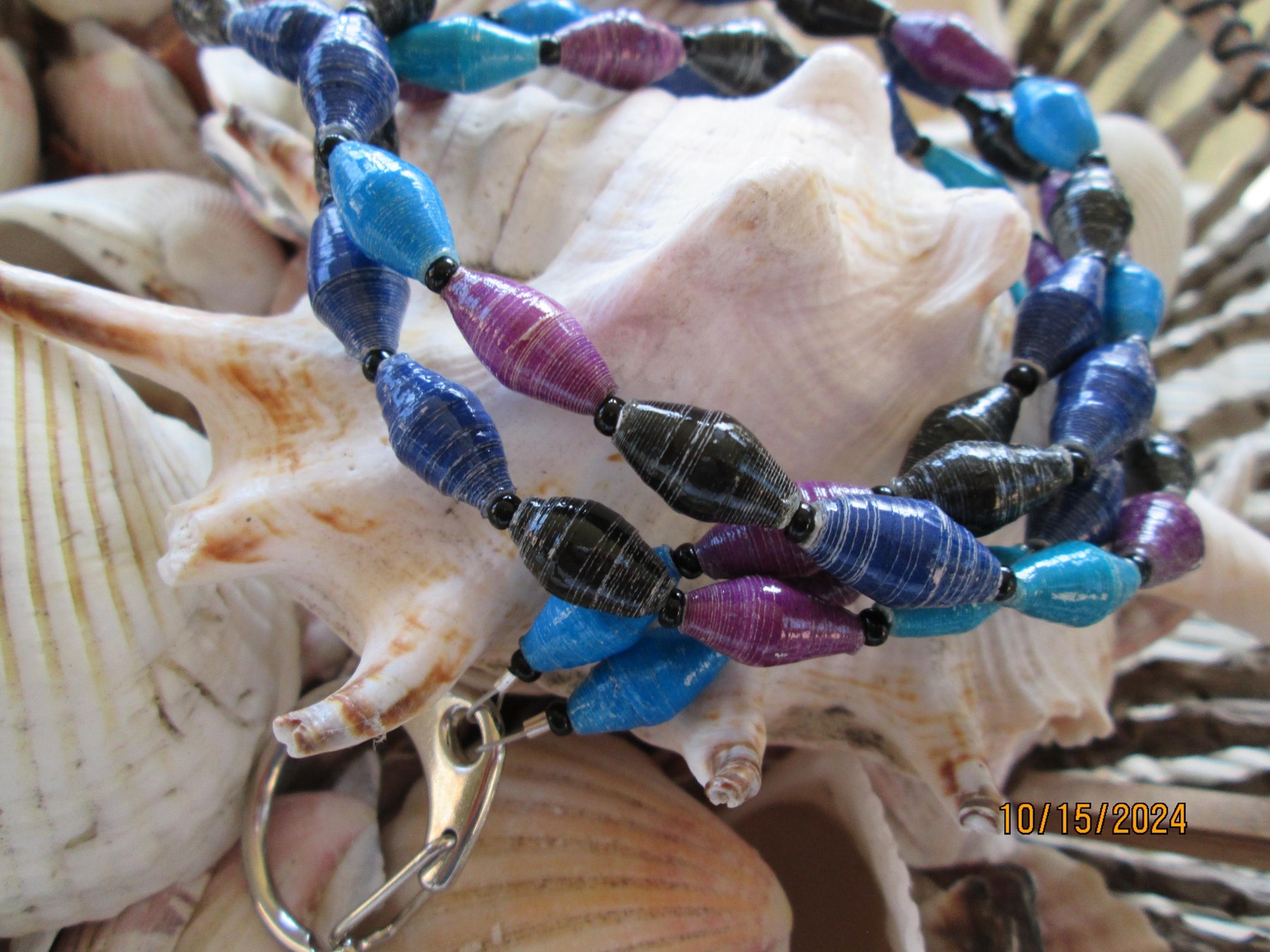 Lanyard, Outreach Uganda Oil Slick Beaded Lanyard, 753, detail 2