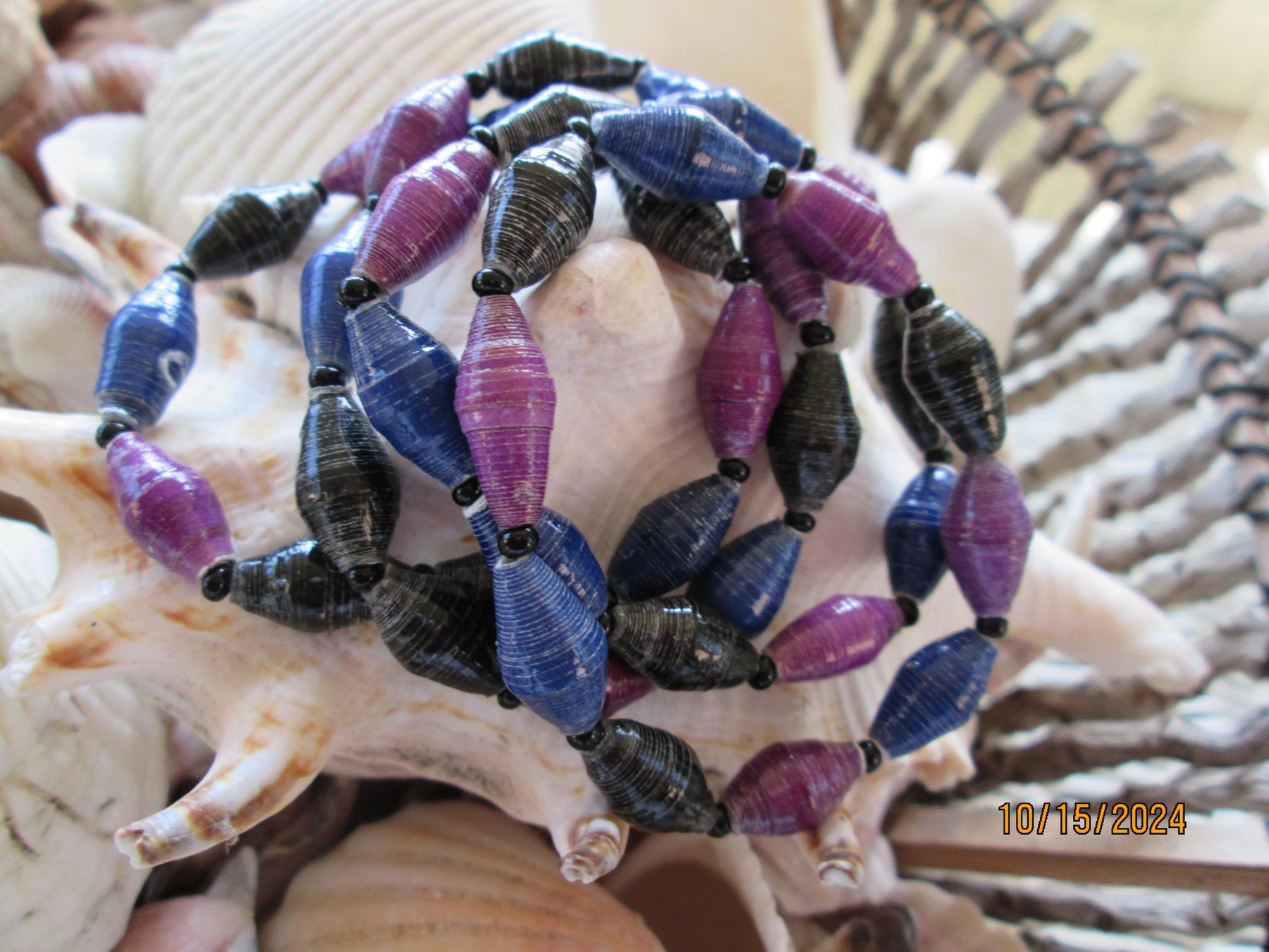 Bracelet Trio, Outreach Uganda Oil Slick Beaded Bracelet, 152, detail 2